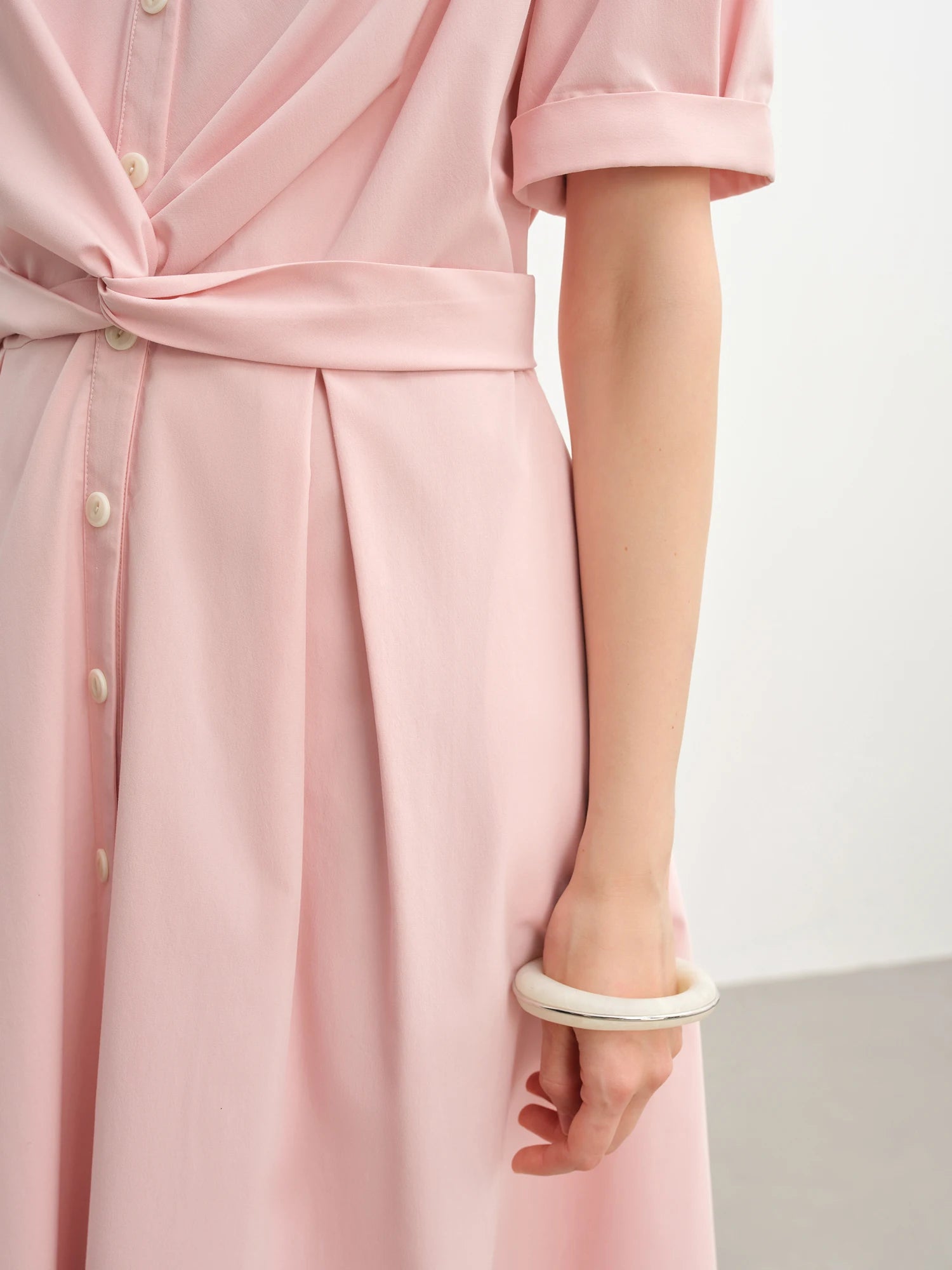 DUSHU Women's Simple Design Knot Pink Dress Plus Size Female 2025 Summer Dress French Style Elegant 25DS82367