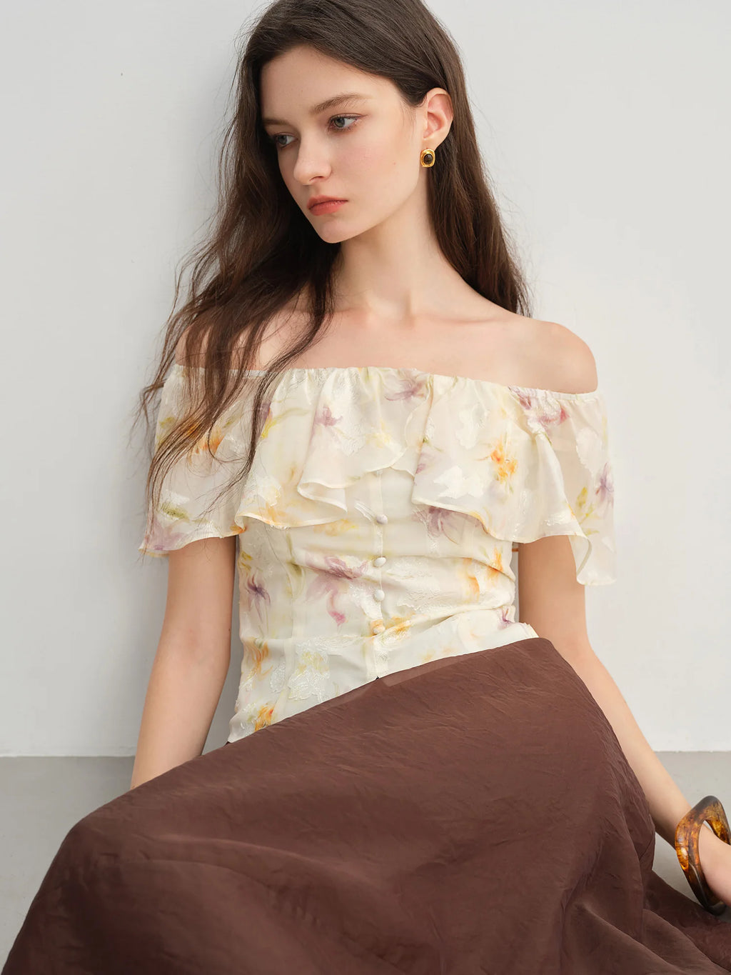 DUSHU Women's French Lazy Style One-shoulder Lotus Leaf Collar Shirt 2025 Summer New Arrival Slightly Fresh Top 25DS82379
