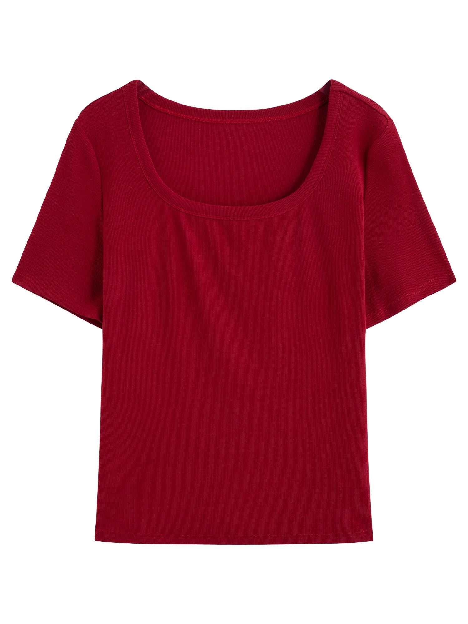 DUSHU Women High-Stretch Structured Shoulder V/U Neck Tee 2025 Summer Casual T-Shirt Elastic Cotton Y2K Fashion New Arrival
