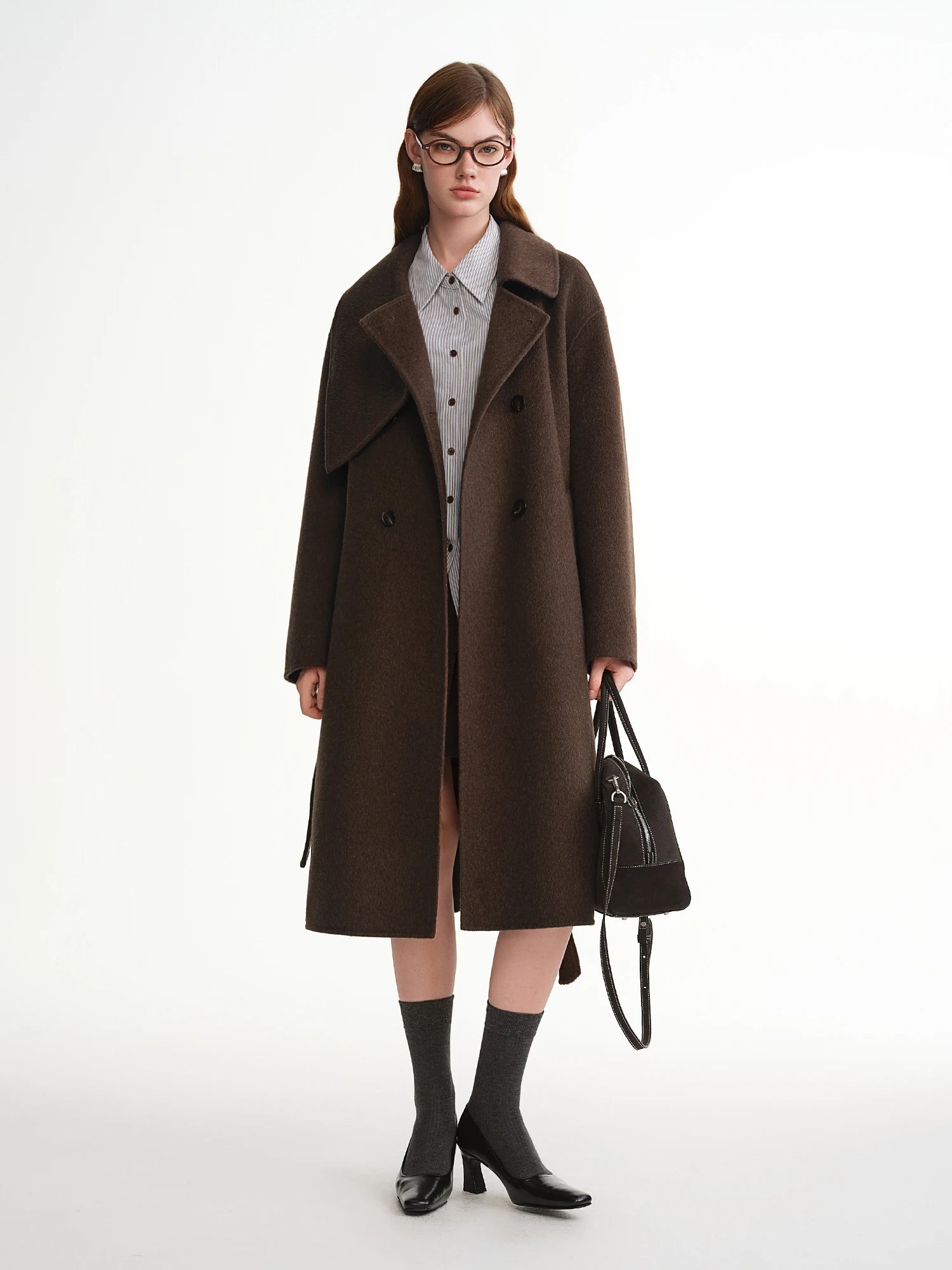 DUSHU Plus-Size Women's Design-Driven Scarf Collar Wool-Blend Overcoat 2025 Winter New Arrival Wool Coats Two Colors Available
