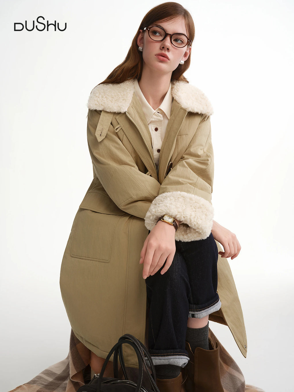DUSHU Plus-Size Women's Soft Snowy Retro Bulldog Buttons 2025 Winter New Arrival Down Jacket Winter Prep Style Cozy Outerwear