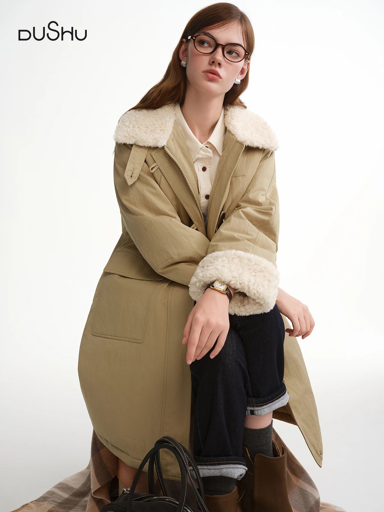 DUSHU Plus-Size Women's Soft Snowy Retro Bulldog Buttons 2025 Winter New Arrival Down Jacket Winter Prep Style Cozy Outerwear