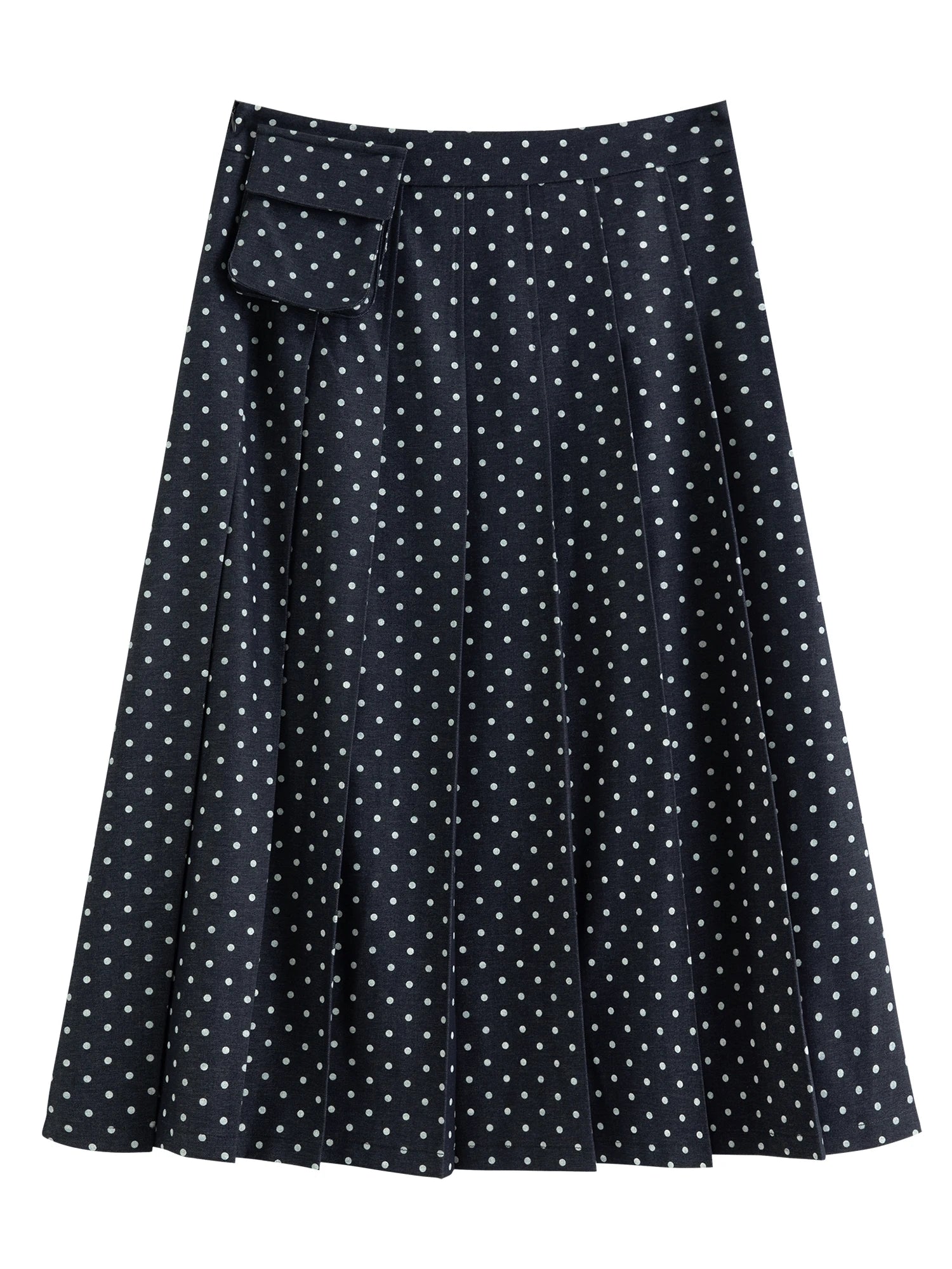 DUSHU 2026 Spring New Women's Polka Dot Midi Skirt Retro Black White Flared Pleated Skirt Vintage Waist Tie A-Line Party Skirt