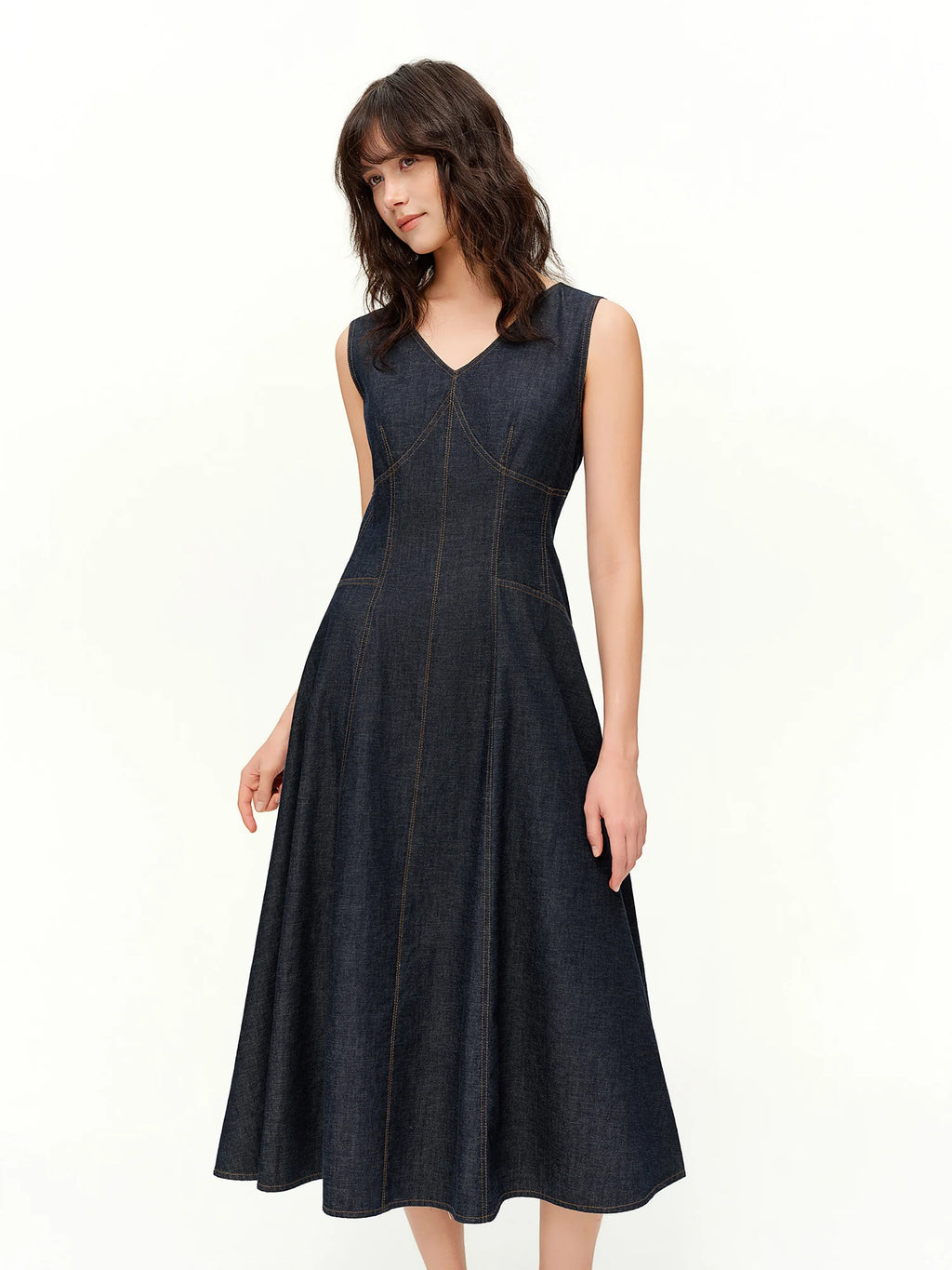 DUSHU Sculpted Dresses Sleeveless Women 2026 Spring New Style Denim Midi A-line Waist-defined Simple Commuting