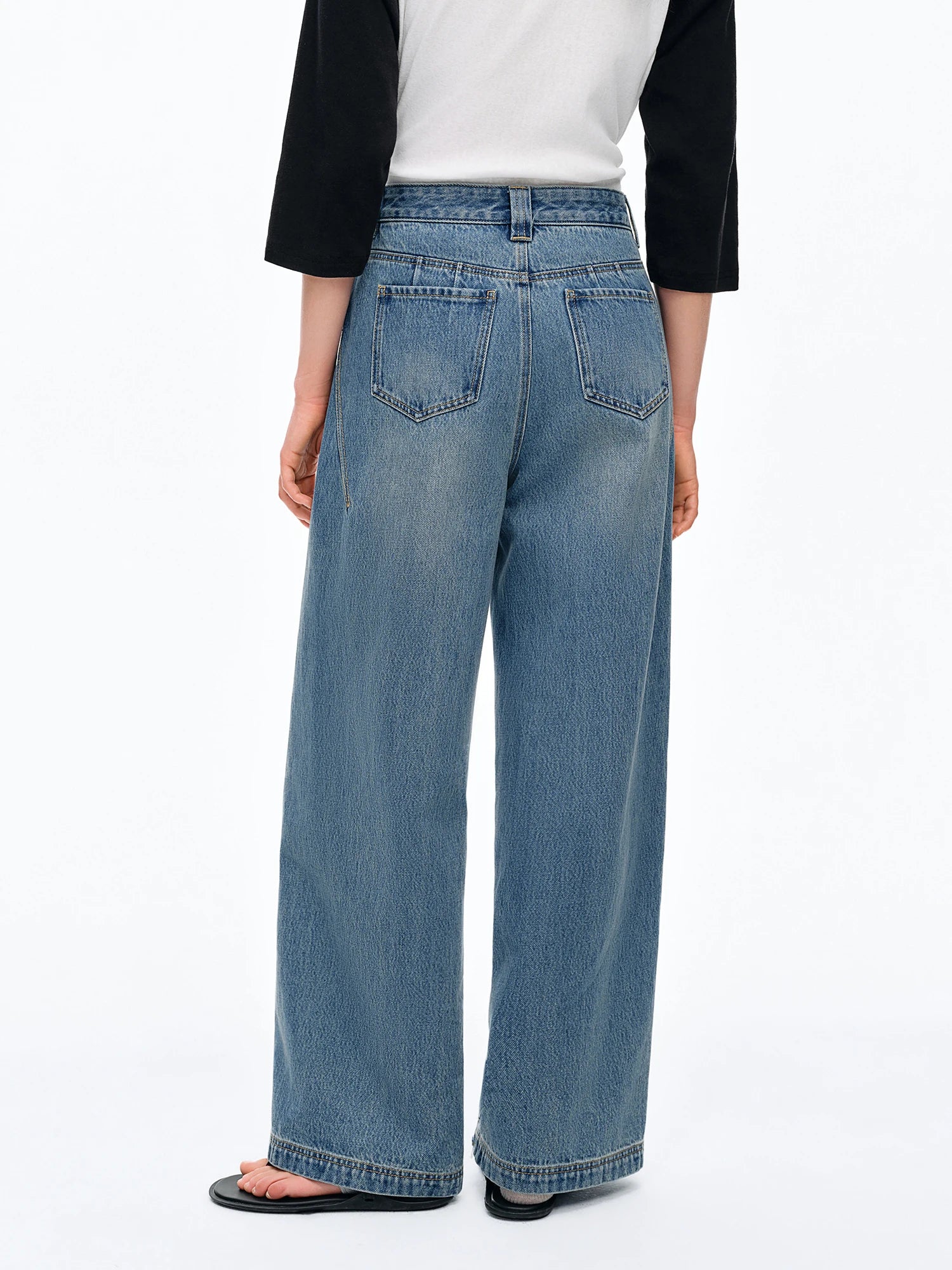 DUSHU 2026 Summer Women's 100% Cotton High Waist Wide-Leg Jeans - Flattering Straight Cut Denim Pants for Casual Summer Wear