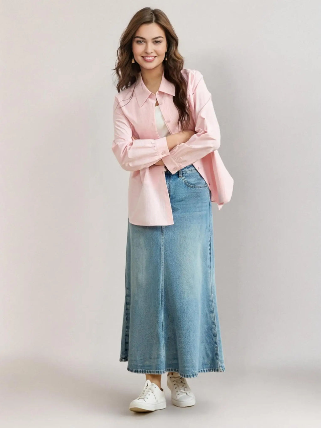 DUSHU Plus Size Women's Retro Blue Denim Mermaid Long Skirt 2025 Spring New Design A-line Elegant Style High Waist Female Skirt