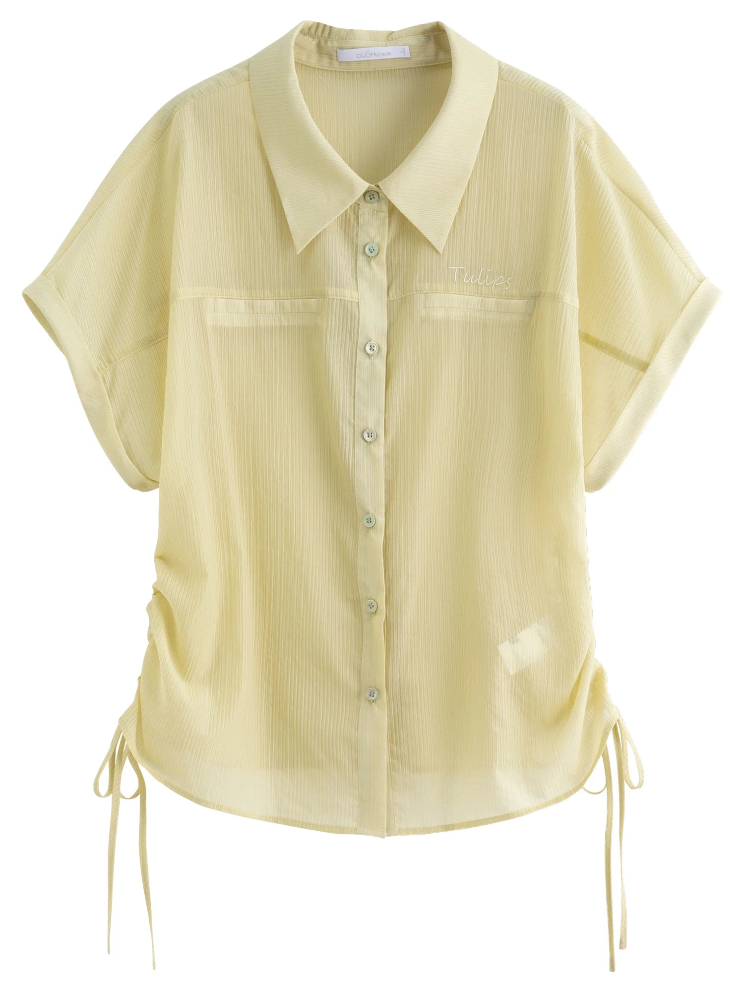 DUSHU Summer Women Curve-Flattering Lyocell Shirt - Adjustable Drawstring & Breathable Design for Effortless Office-to-Outing