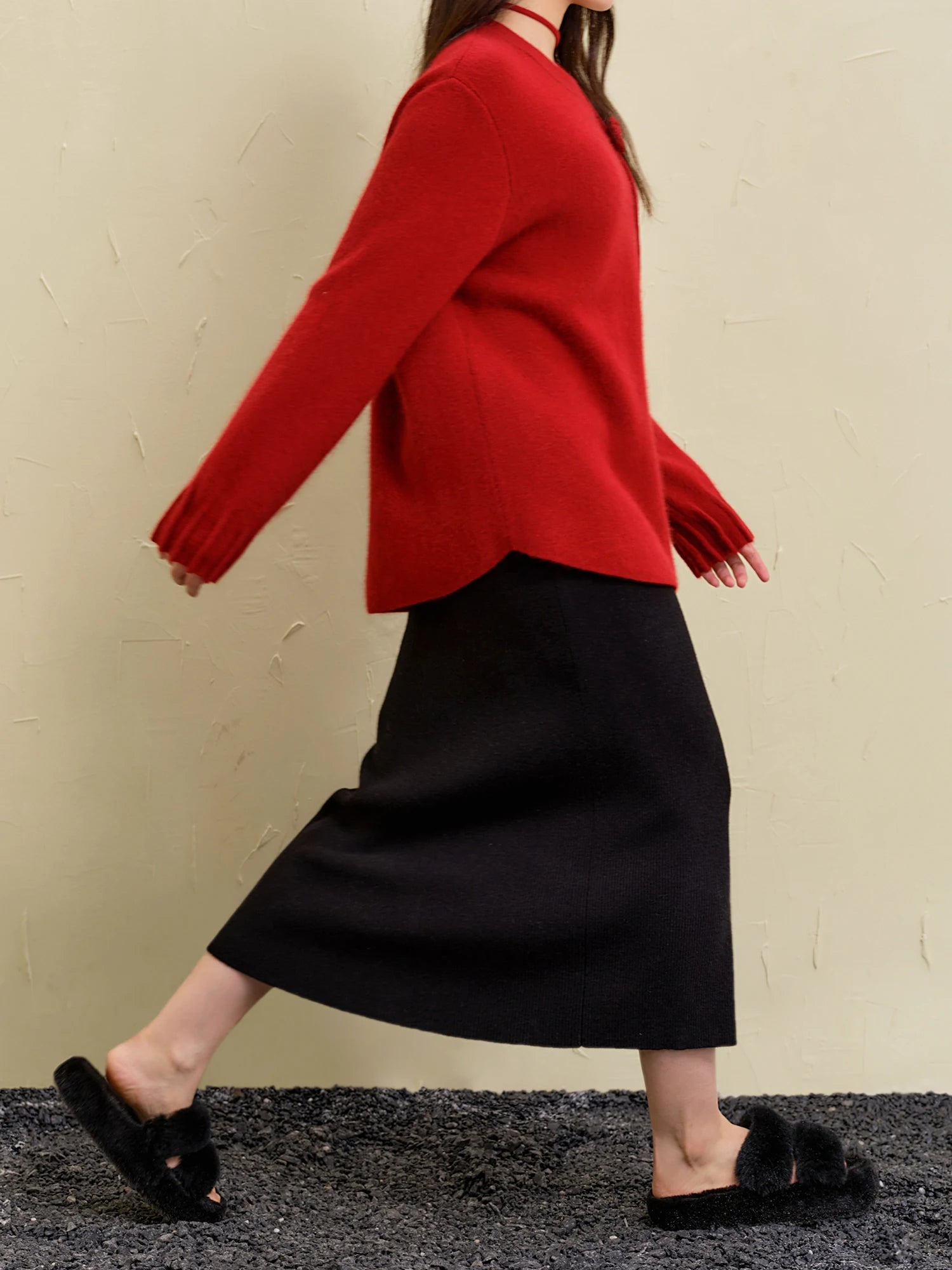 DUSHU 9.5% Wool Plus Size Straight Knitted Skirt For Women 2024 Winter New Design Fashion All-match Skirt Office Lady 24DS84442