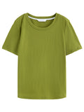 DUSHU Women's Green and Gray Contrasting Color Layered Two-Piece Knit T-Shirts Spring 2026 New Arrival Fashion Long Sleeves Tops