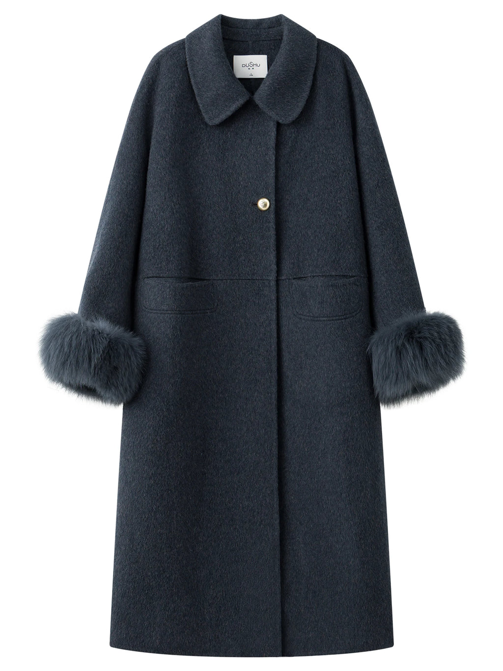 DUSHU Plus Size Women's Detachable Collar Double Faced Wool Coat 2025 Winter Swan Style Tweed Overcoat Elegant Casual Outerwear