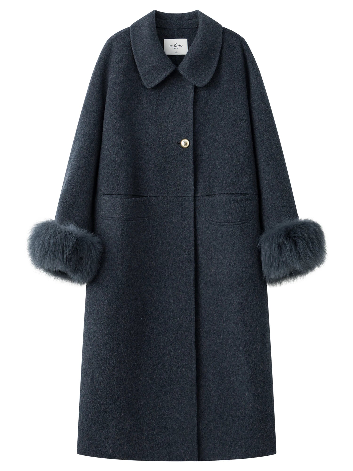 DUSHU Plus Size Women's Detachable Collar Double Faced Wool Coat 2025 Winter Swan Style Tweed Overcoat Elegant Casual Outerwear