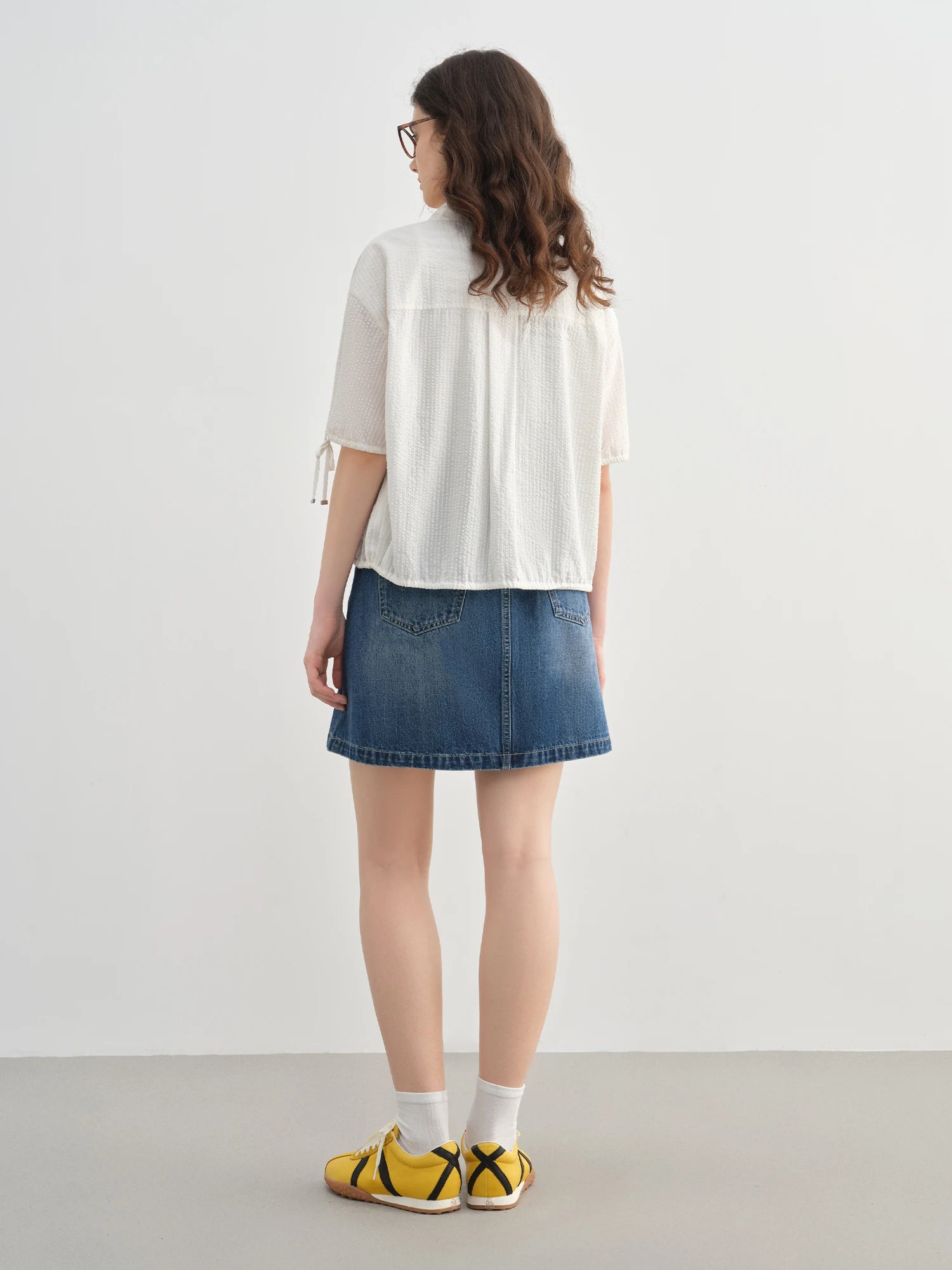 DUSHU Plus-Size Women's Workwear-Style Drawstring Short-Sleeve Shirt - Summer 2025 New Commuter Fashion Quality Feel 25DS82267