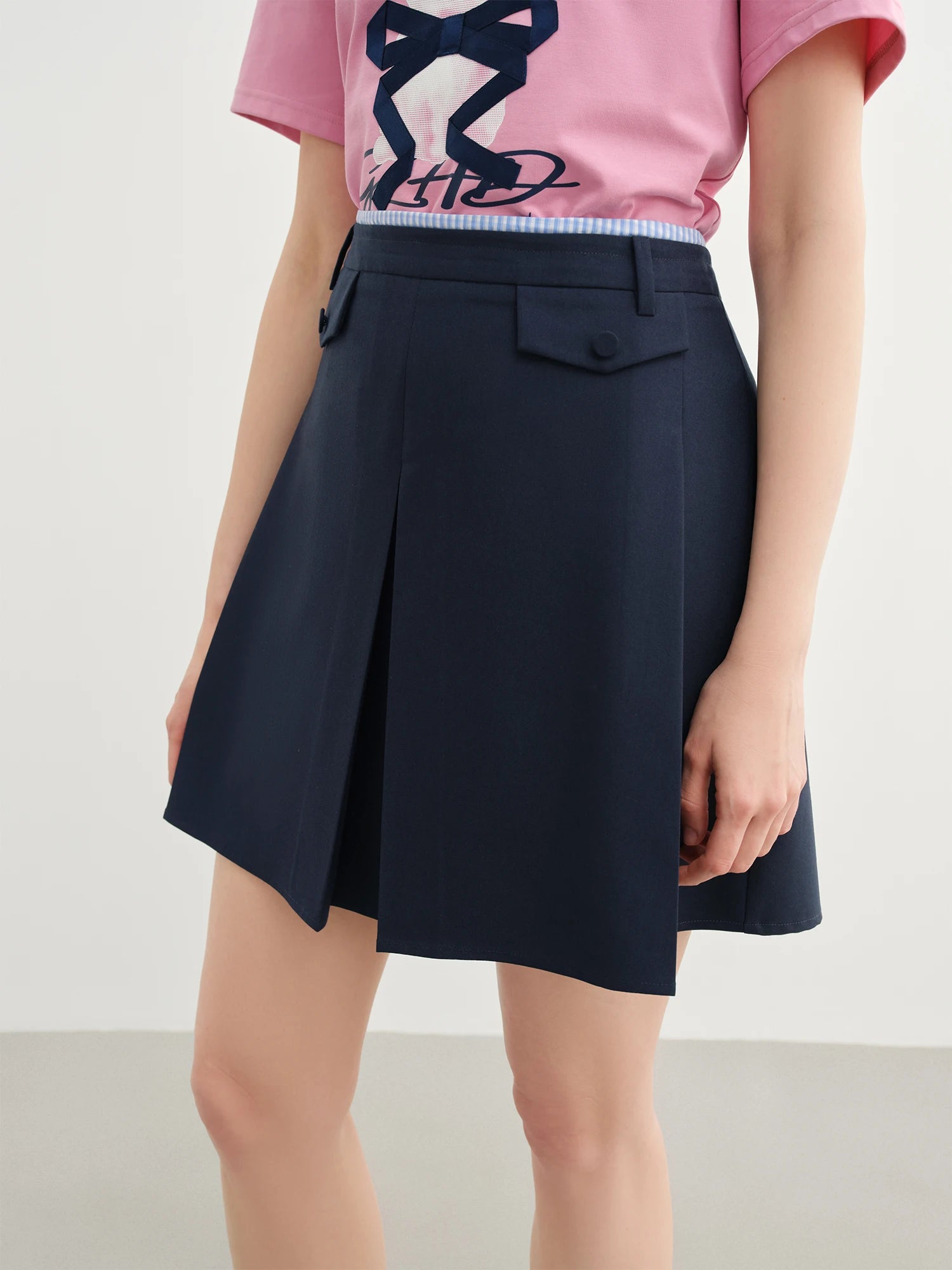 DUSHU Plus-size Women 2025 Summer New Empire Waistline Plaid Patchwork Retro Pleated A-line Skirt Bold Color Contrast 25DS82389