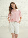 DUSHU Plus-Size Women's Stylish Asymmetrical Hem Pleated Short-Sleeved Shirt - 2025 Summer New Arrival  Shirts Blouses 25DS82434
