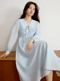 DUSHU Women Spring Long Dresses Blue Sweet Female Peter Pan Collar Long Sleeve Dress 2025 A-LINE Commuter Dress 25DS81230