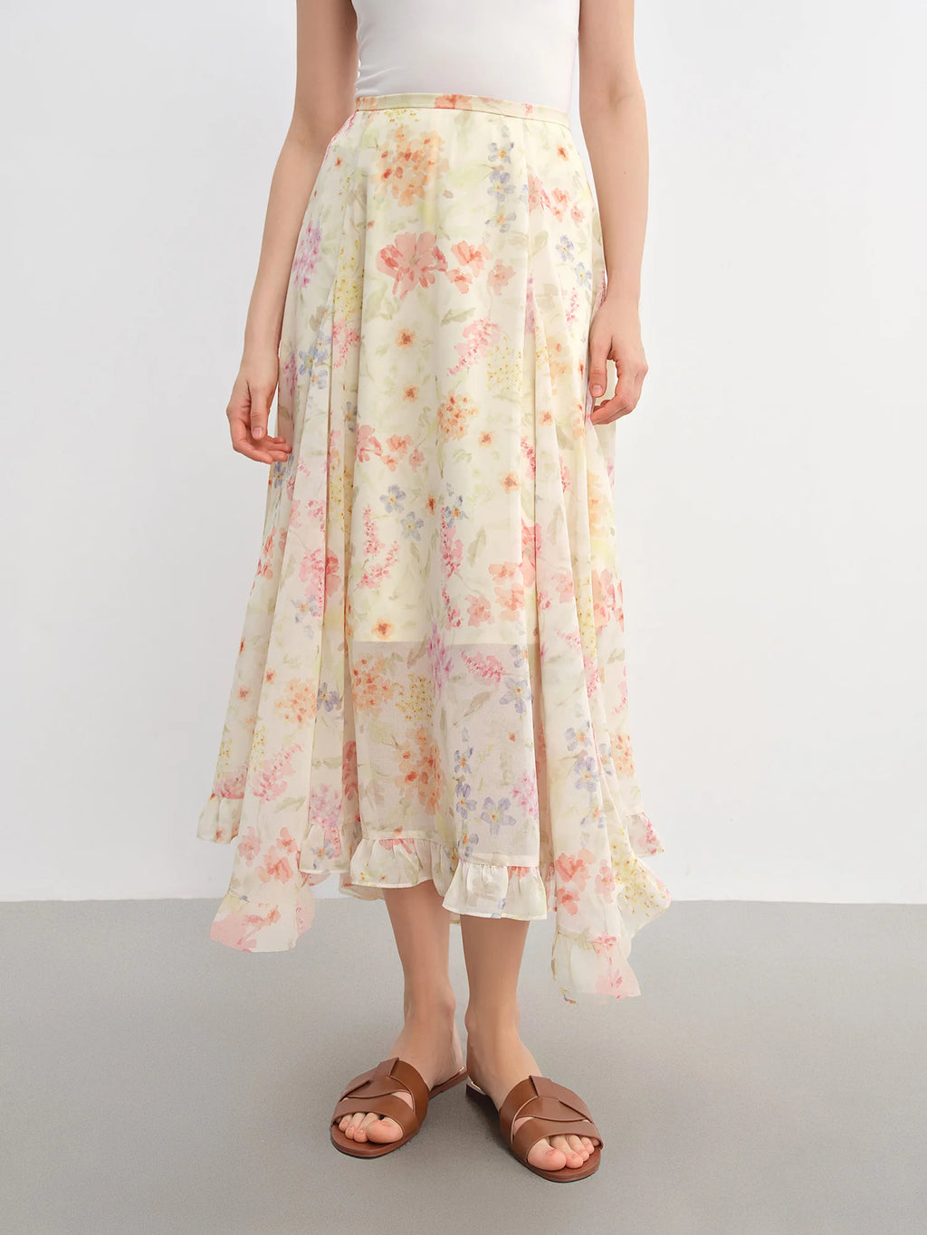 DUSHU Plus-Size Women's Ruffled Lace Floral A-Line Skirt 2025 Summer New Stylish Office Casual Skirts 25DS82885