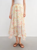 DUSHU Plus-Size Women's Ruffled Lace Floral A-Line Skirt 2025 Summer New Stylish Office Casual Skirts 25DS82885