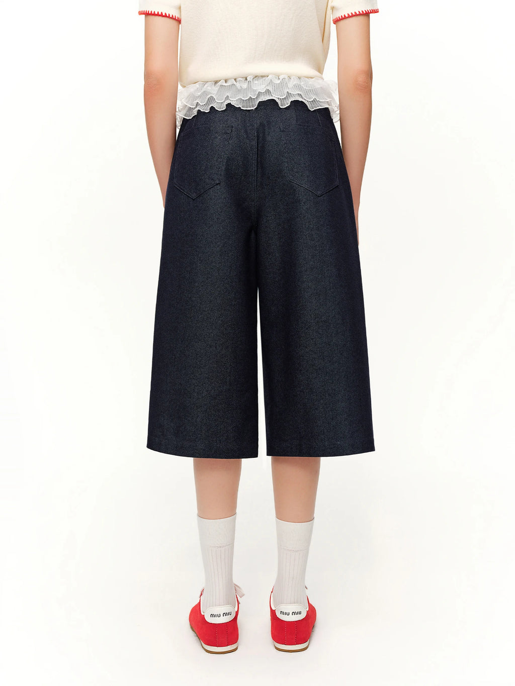 DUSHU 2026 Spring Women's Lace Overlay Denim Cropped Straight Leg Jeans, High Waist Pants with Detachable Y2K Layered Style