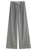 DUSHU 2026 Spring Women's Plaid Pattern Blend Straight Leg Pants - Acetate Commuter Style Trousers Elastic Waist for Office