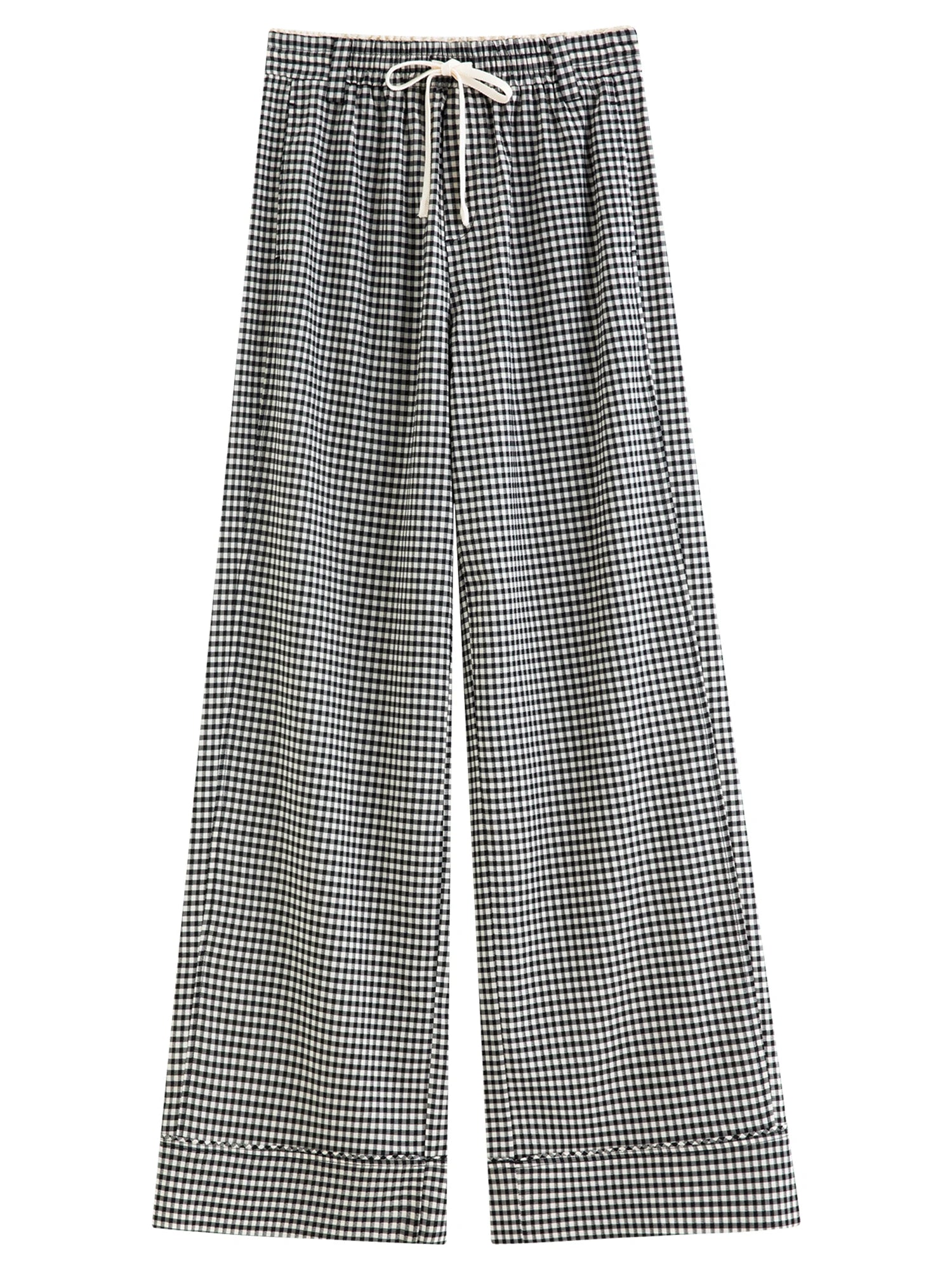 DUSHU 2026 Spring Women's Plaid Pattern Blend Straight Leg Pants - Acetate Commuter Style Trousers Elastic Waist for Office