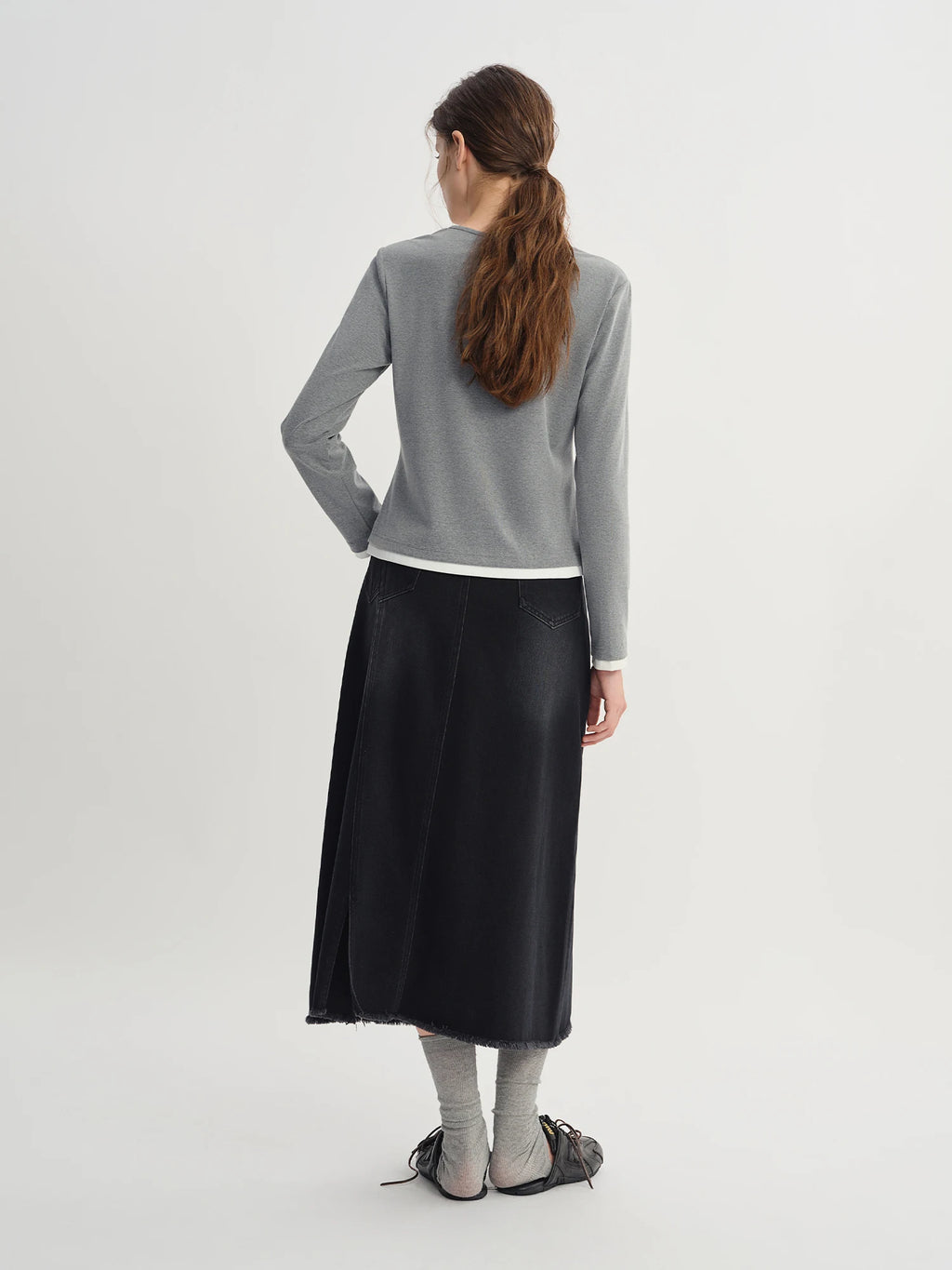 DUSHU Autumn 2025 Women's Long Sleeve T-Shirt - Contrast Colorblock Henley Neck Top with Breathable Fabric for Office Casual