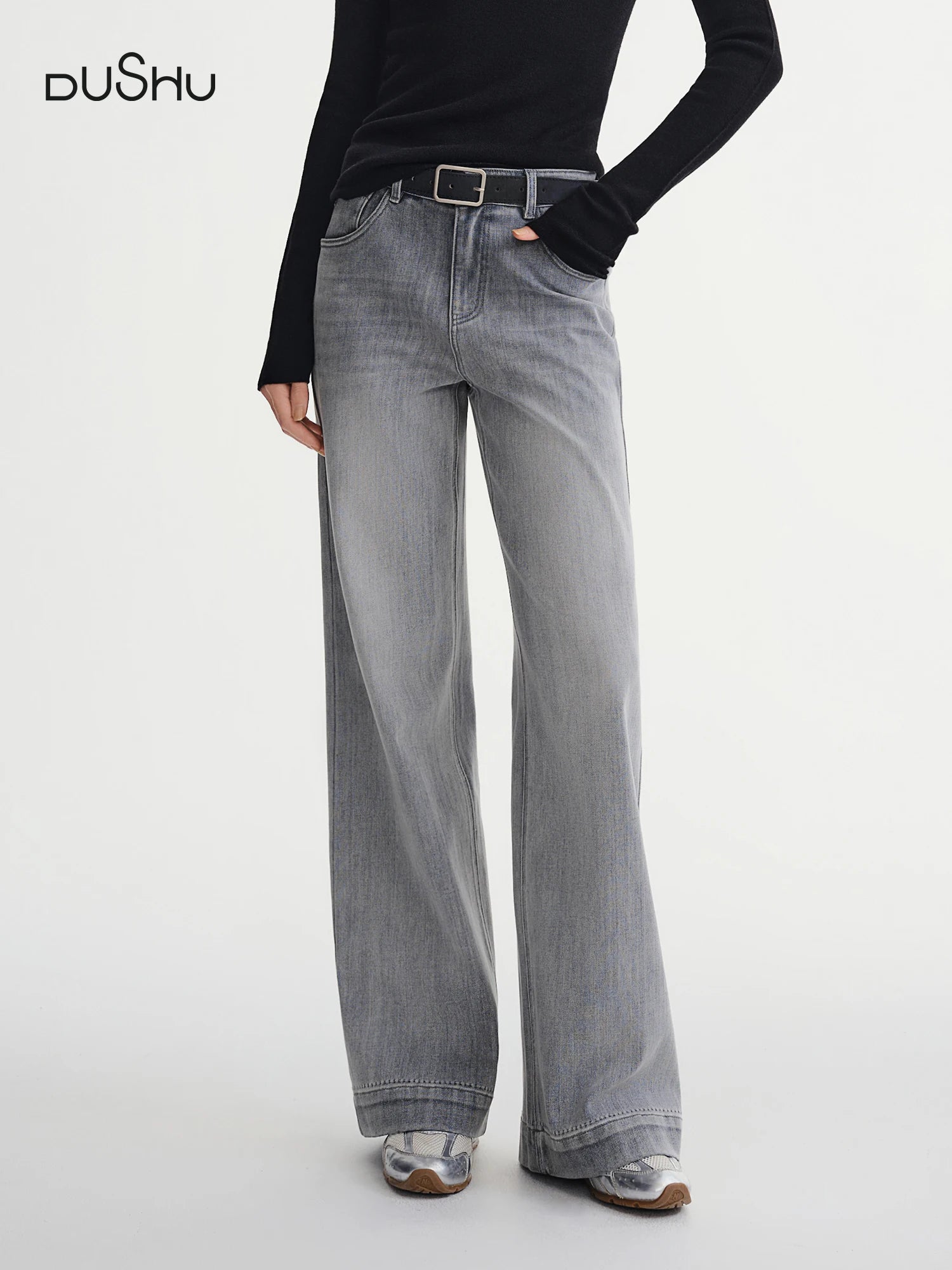 DUSHU Plus Size Women's Perfect Stretch High Waist Straight Leg Jeans Autumn Winter 2025 New Casual Comfort Trousers Pants