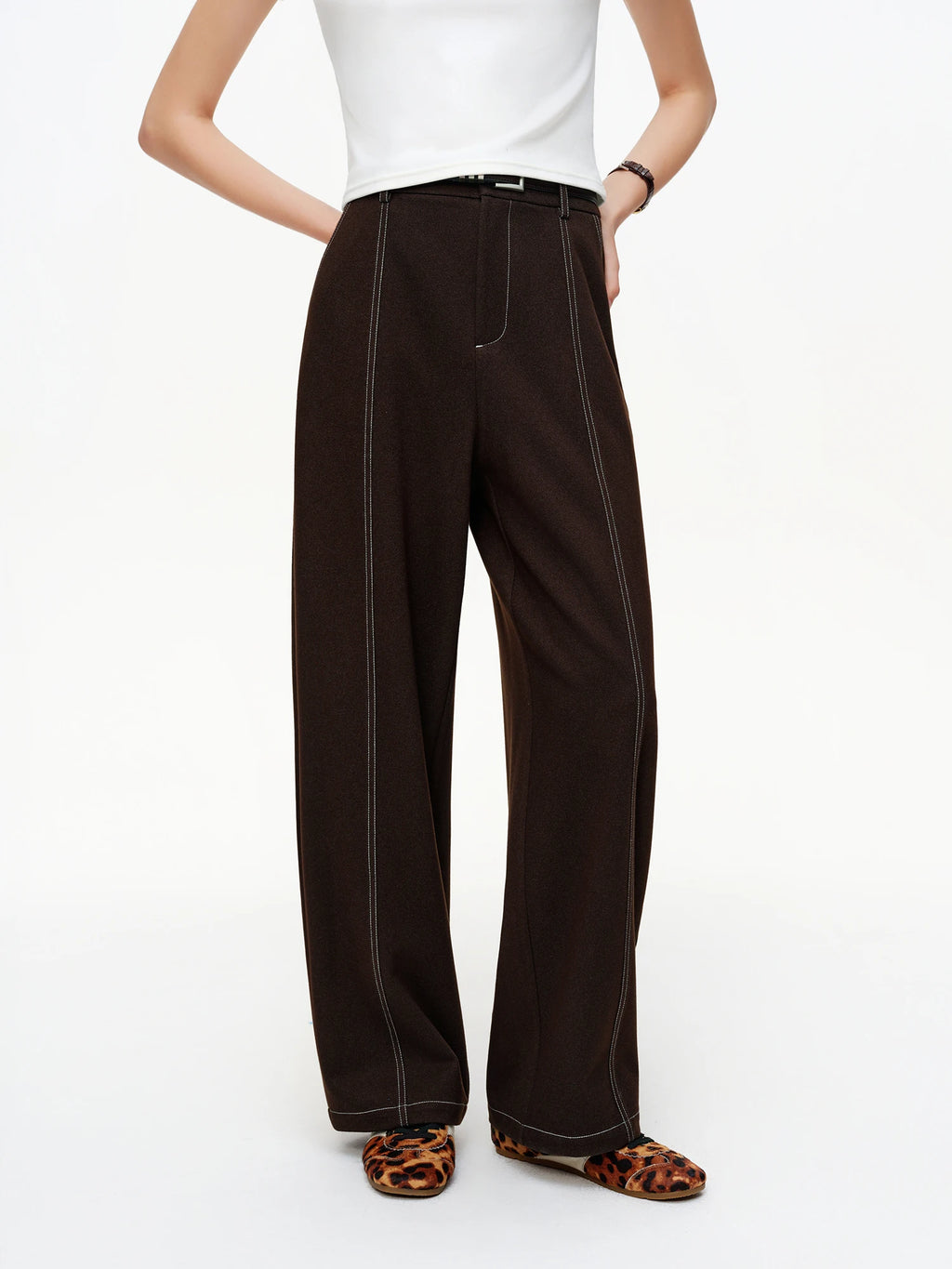 DUSHU 【Curved Blade Satin Pants】Visible Stitching Faded Finish Denim-Inspired Stretch Straight-Leg Women 2026 Spring New Arrival