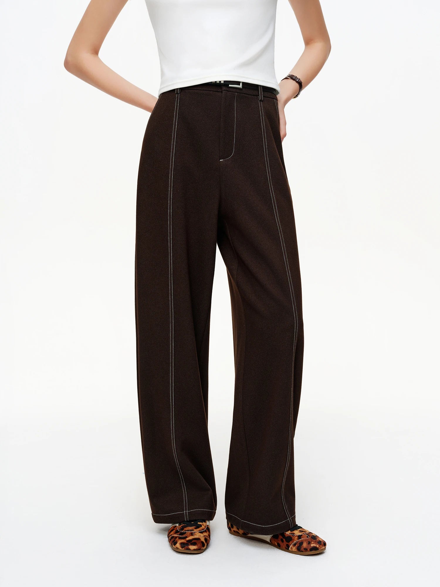 DUSHU 【Curved Blade Satin Pants】Visible Stitching Faded Finish Denim-Inspired Stretch Straight-Leg Women 2026 Spring New Arrival