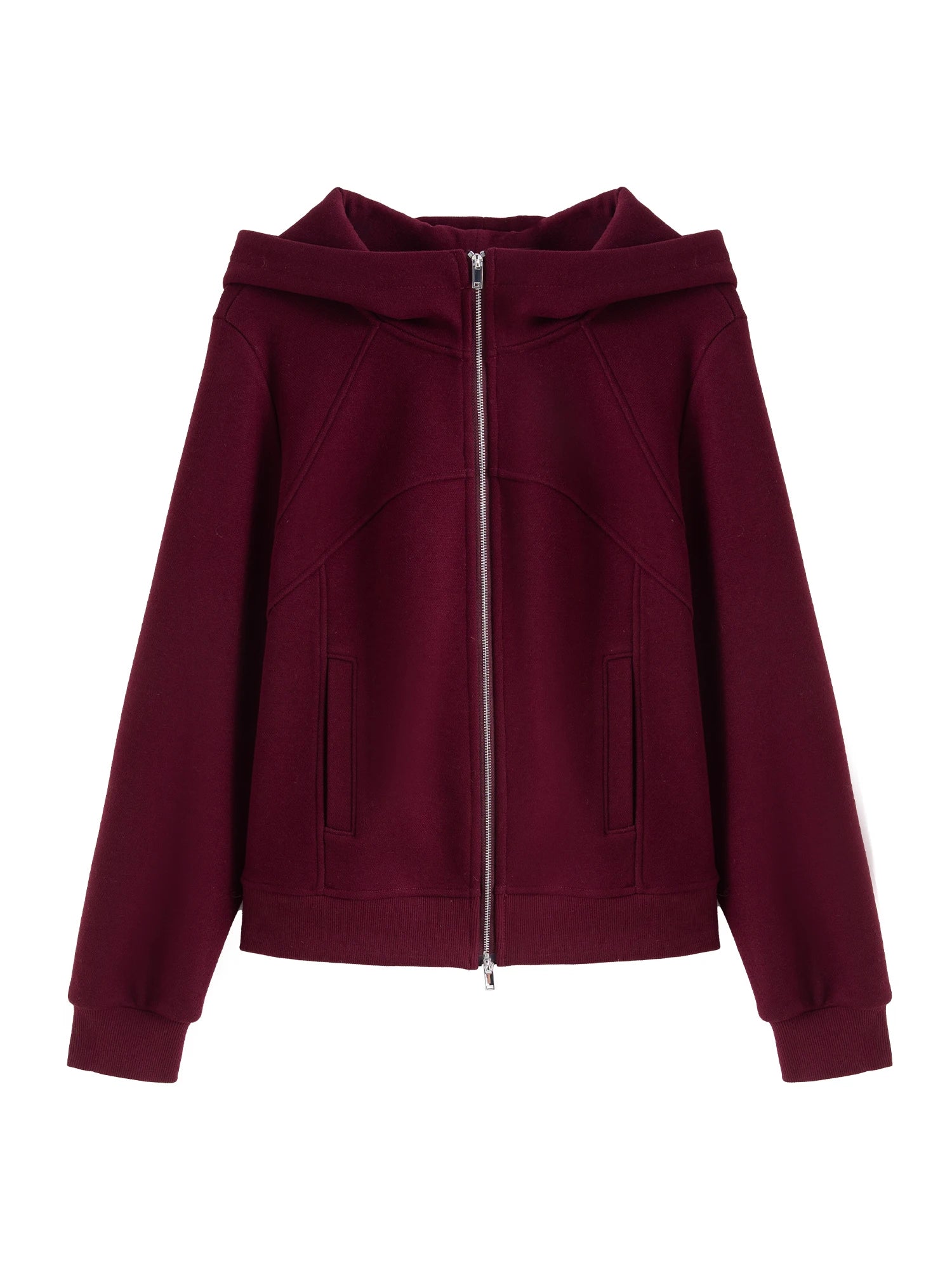 DUSHU Women Sweatshirt Pant Sets Dark Red Hoodies Coat Elastic Waist Long Trousers Apricot Winter Thick Sets 24DS84596＋24DS84618