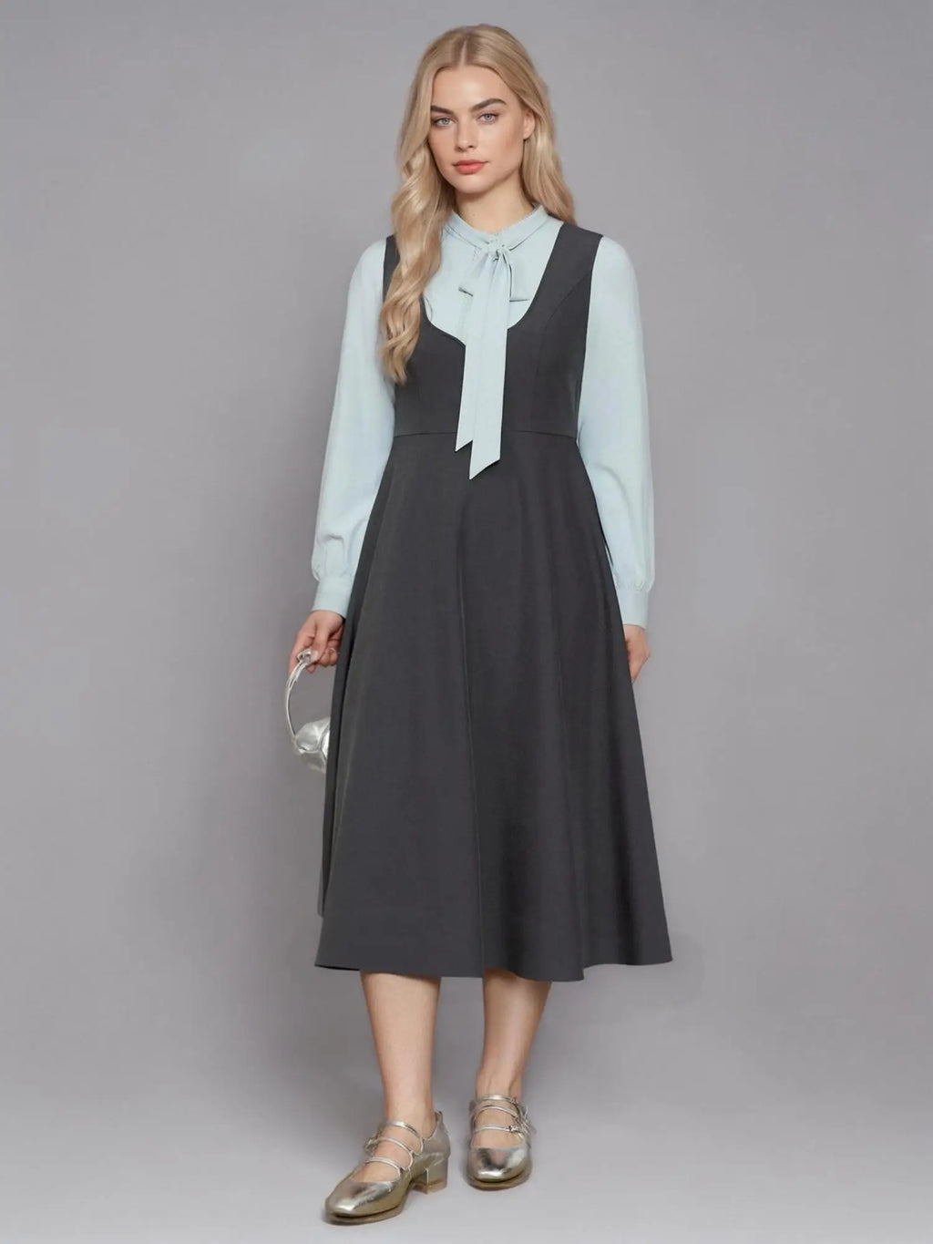 DUSHU Plus Size Office Lady Women's Large U-neck Vest Dress A-line Silhouette 2025 Spring Grey Dress 25DS81096