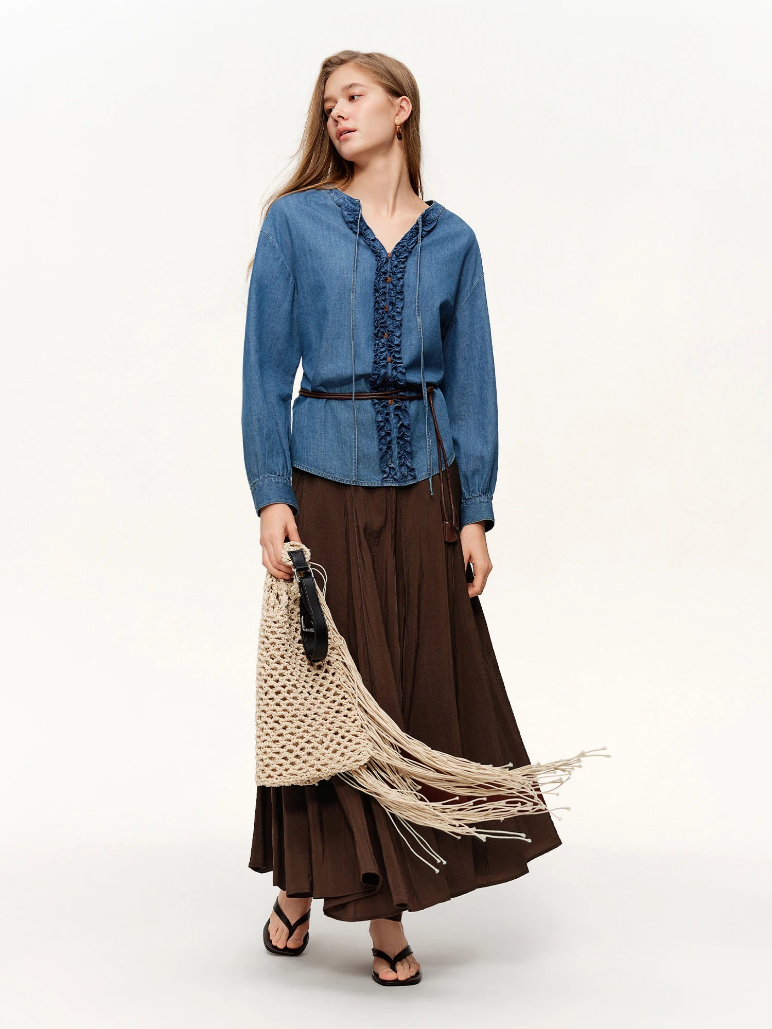 DUSHU Relaxed Design Woodland Collar Denim Shirt: 2026 Spring Outerwear Casual Slimming Look for Effortless Workwear Essentials