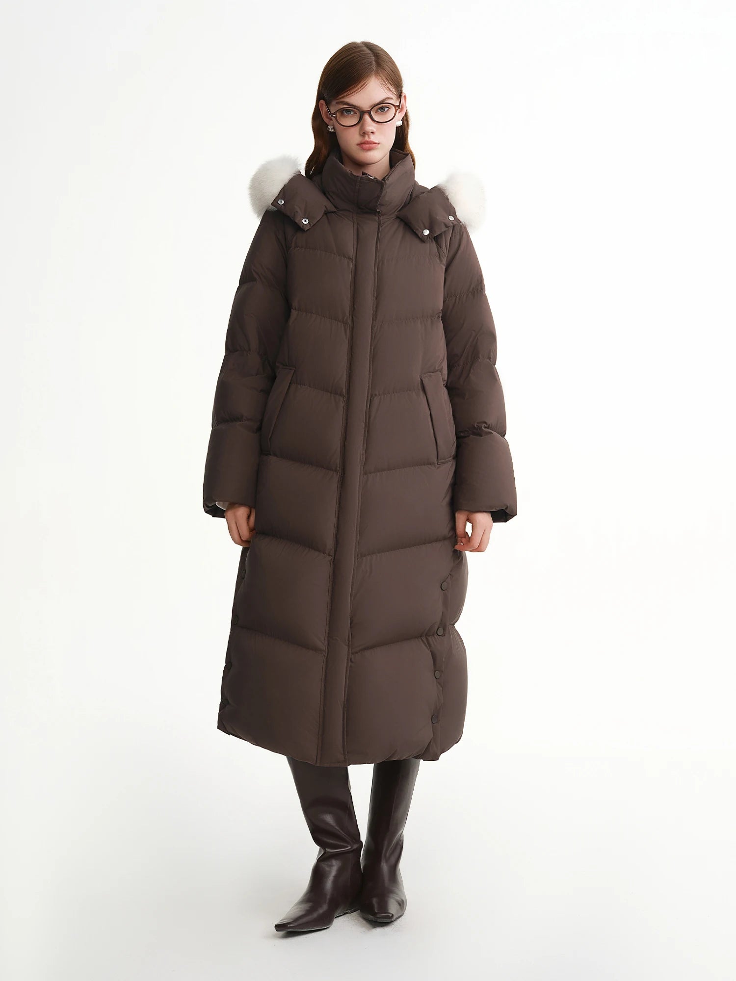 DUSHU Puff Down Jacket Long and Short Styles of Goose Down Jacket Women Fox Fur Collar 2025 Winter Outerwear Simple Commuting