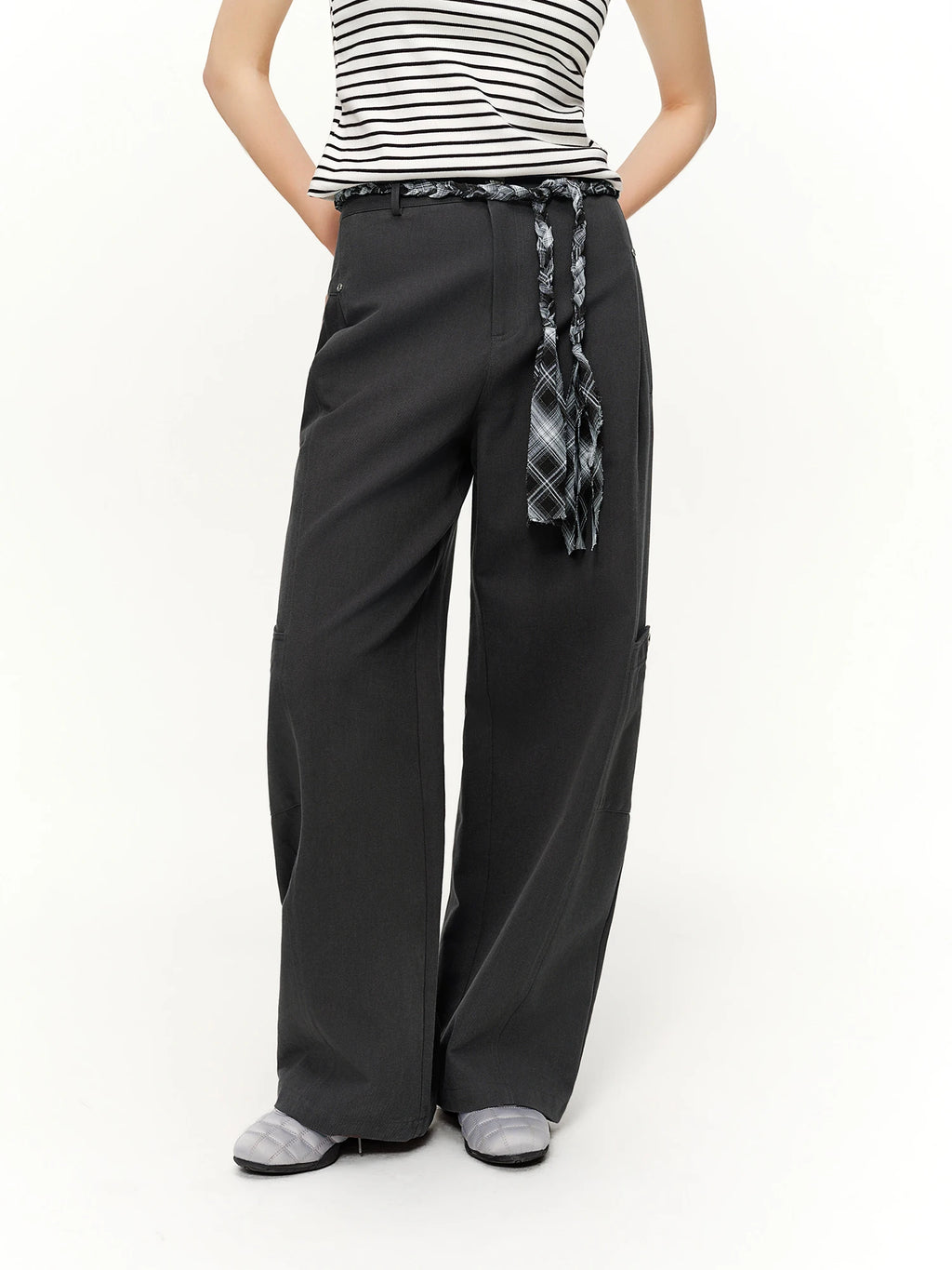 DUSHU Linen Retro Jacquard Casual Workwear Wide-leg Pants Women Drawstring 2026 Spring New Arrivals Fashionable Commuter Pants