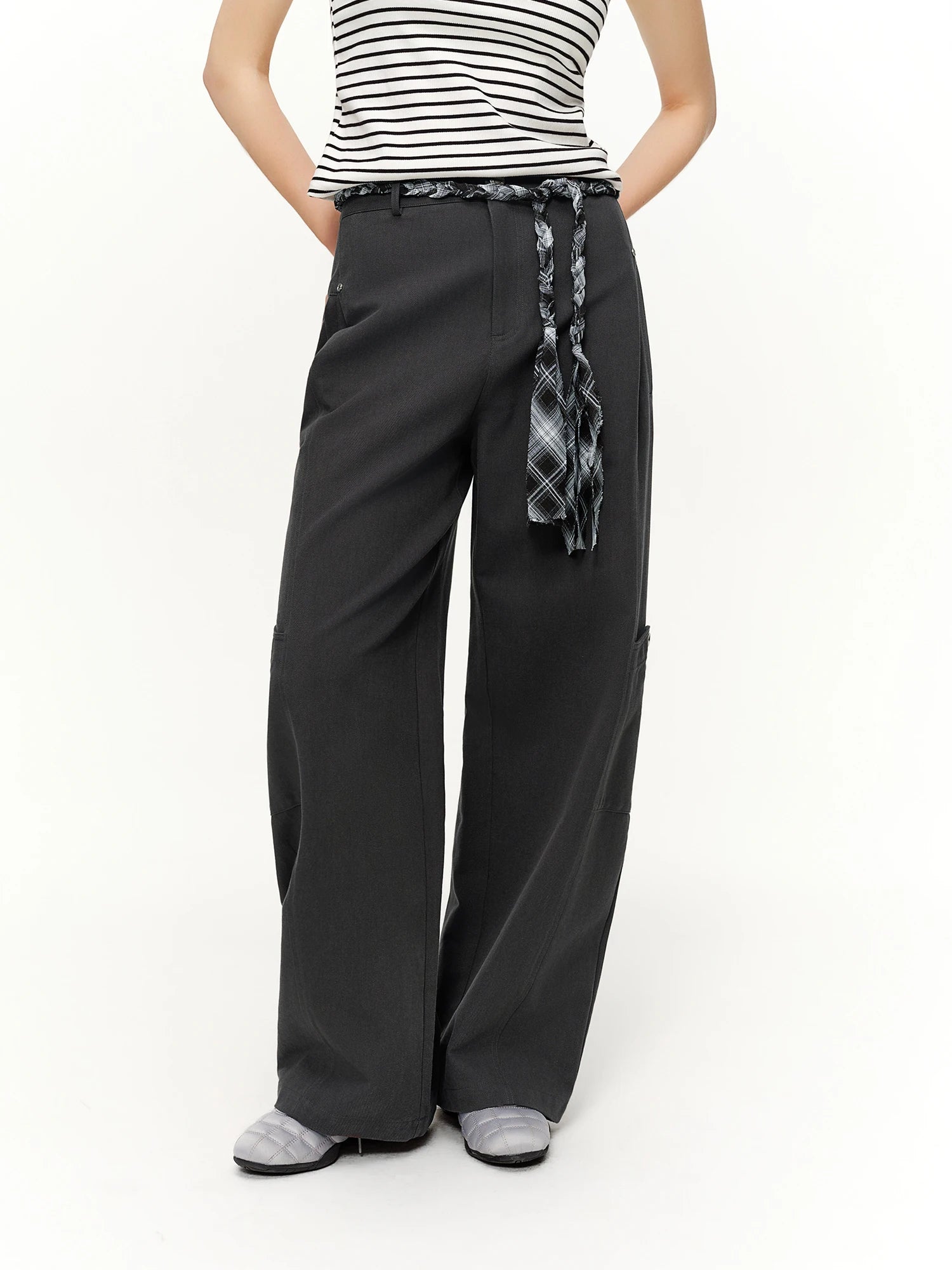 DUSHU Linen Retro Jacquard Casual Workwear Wide-leg Pants Women Drawstring 2026 Spring New Arrivals Fashionable Commuter Pants
