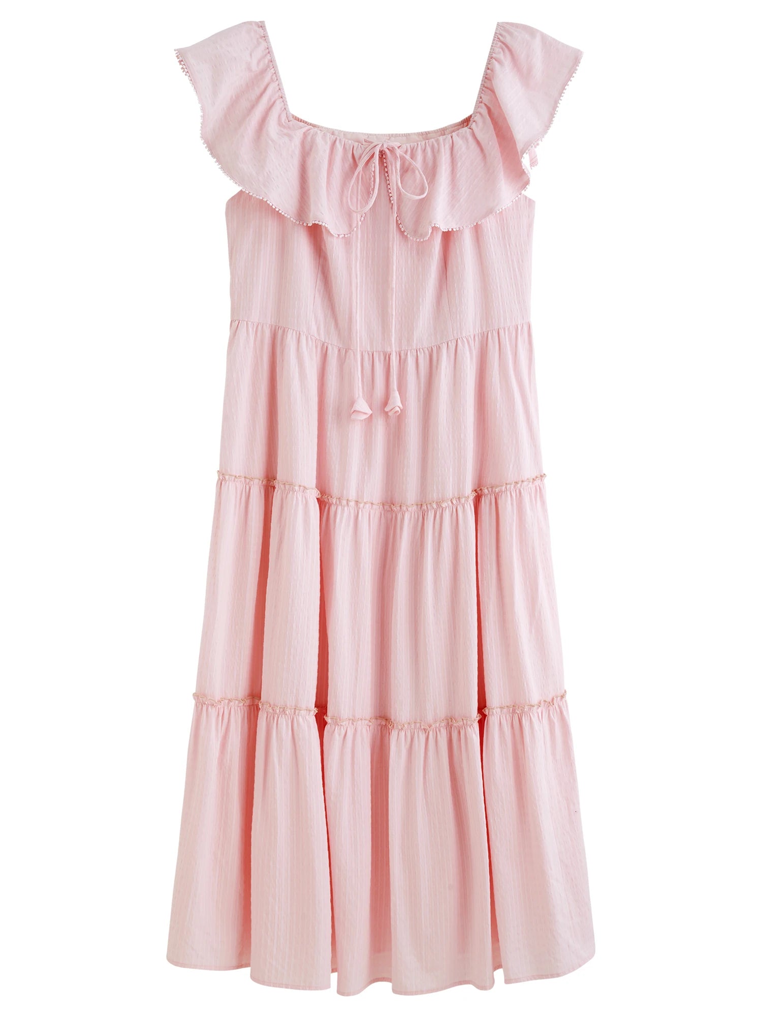 DUSHU Plus Size Ruffled Cake Shape Pink White Dress For Women 2025 Summer New Arrival Elegant French Style Long Dress 25DS82360