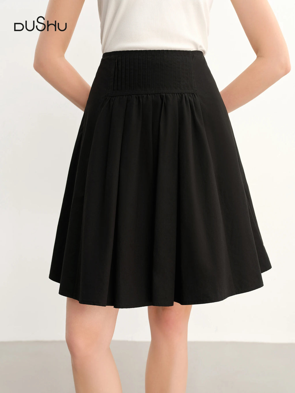 DUSHU Chic Casual Black Slimming Design Versatile A-Line Skirt - 2025 Summer New Arrival Skirts for Women 25DS82839