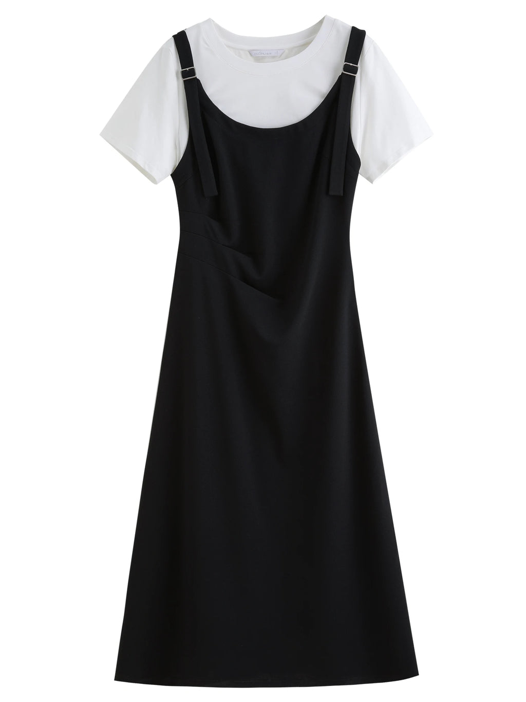 DUSHU Summer 2025 Drop Shoulder Dress - Contrast Panels Fluid Hem Resort to Office Elegant Two Tone Midi Maxi