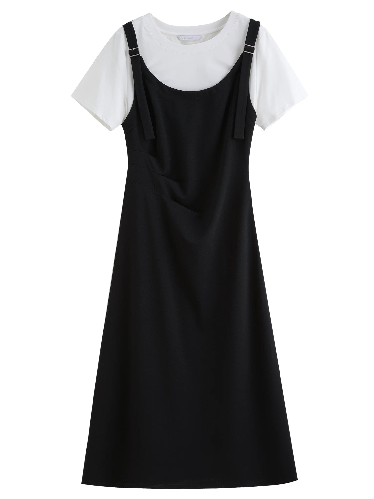 DUSHU Summer 2025 Drop Shoulder Dress - Contrast Panels Fluid Hem Resort to Office Elegant Two Tone Midi Maxi