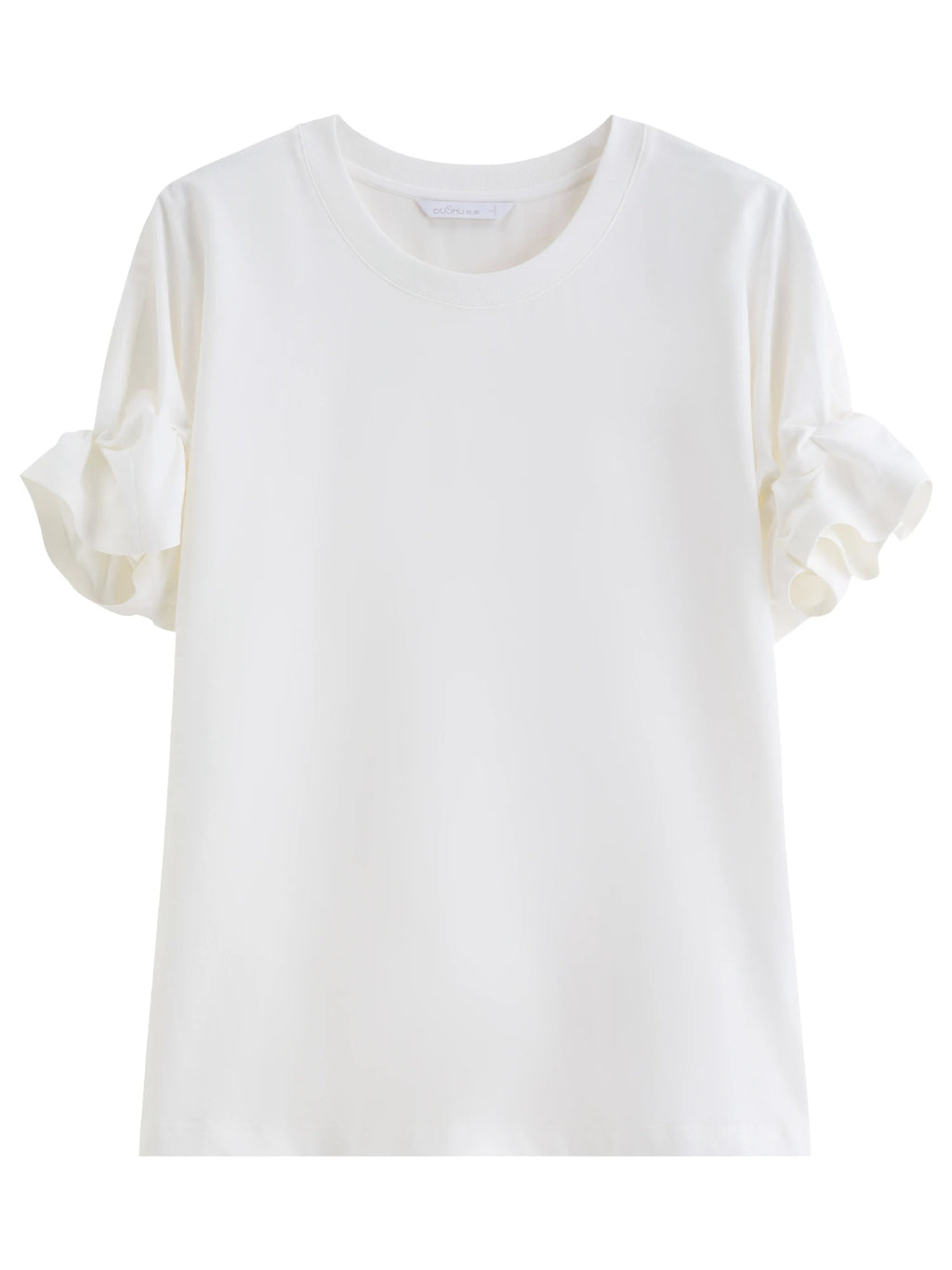 DUSHU 2026 Summer Women's Tuck Detail Cotton T-Shirt - Casual Comfort Fit Top for Daily Wear and Summer Outings