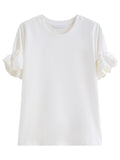 DUSHU 2026 Summer Women's Tuck Detail Cotton T-Shirt - Casual Comfort Fit Top for Daily Wear and Summer Outings
