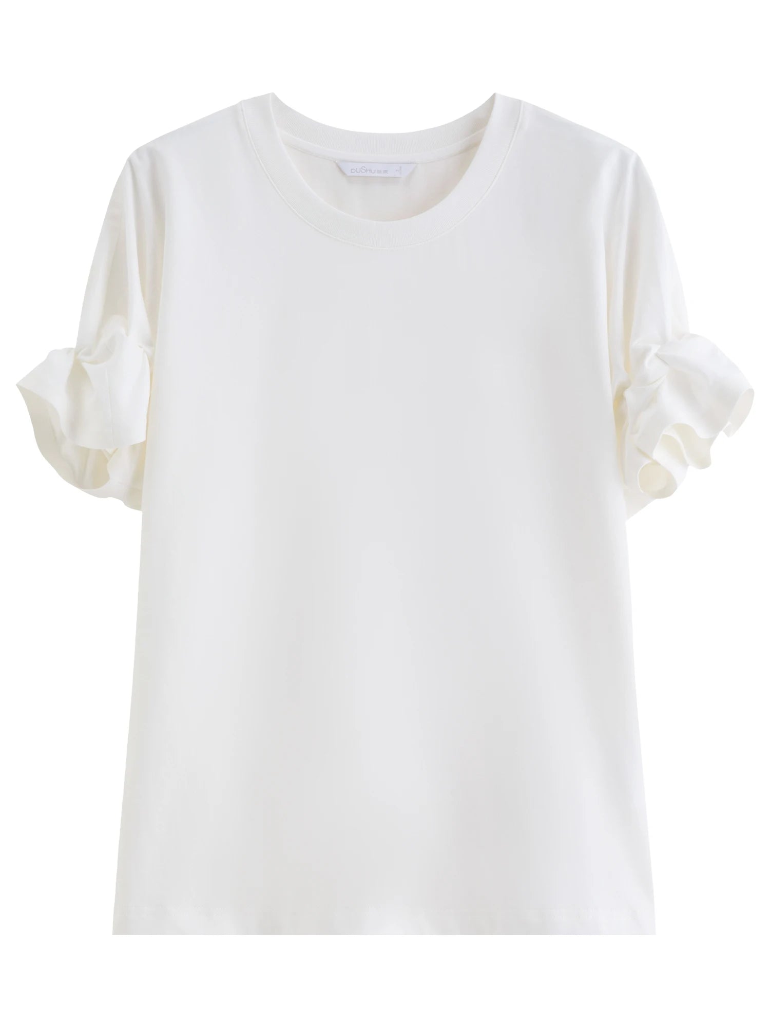 DUSHU 2026 Summer Women's Tuck Detail Cotton T-Shirt - Casual Comfort Fit Top for Daily Wear and Summer Outings