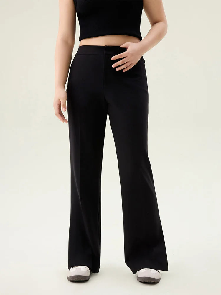 DUSHU【2 Veison】Women Black Simple Pants 2025 Spring New Zipper Waist Female Commuter Long Trousers 25DS81098+25DS81190