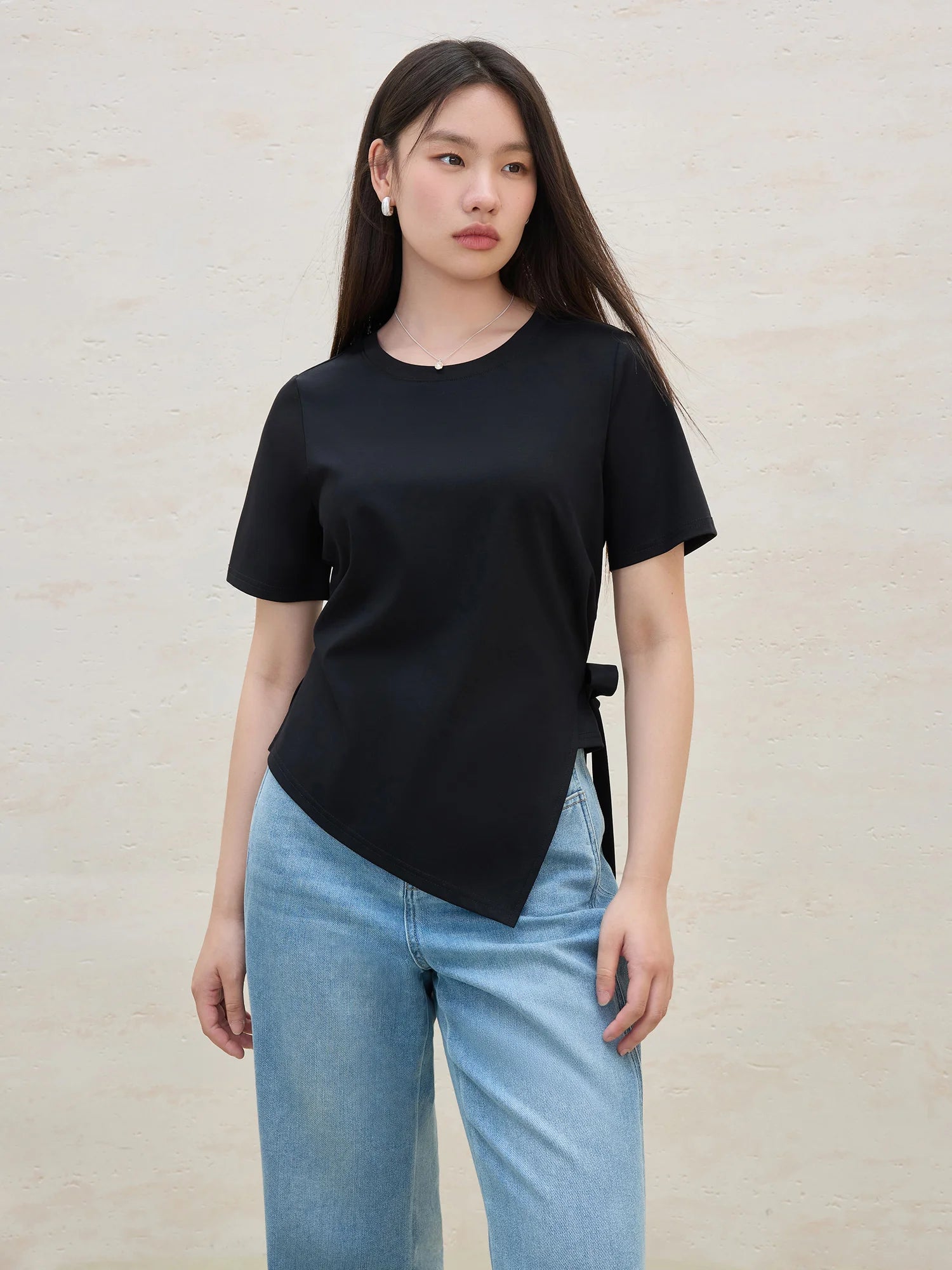DUSHU Plus Size Minimalism Style Casual Versatile Short-sleeve T-shirt for Women 2025 Summer New Arrival Two Color Top 25DS82136