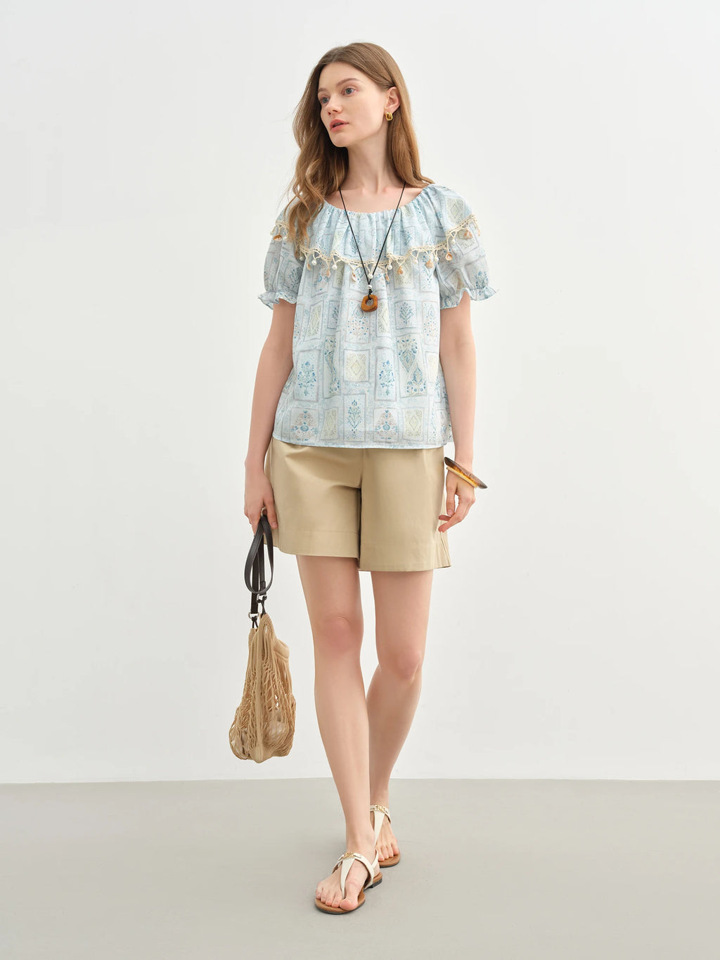 DUSHU Sweet Vacation Two-wear Blouse 2025 Summer New Sweet Romantic Two-wear Blouse 25DS82741