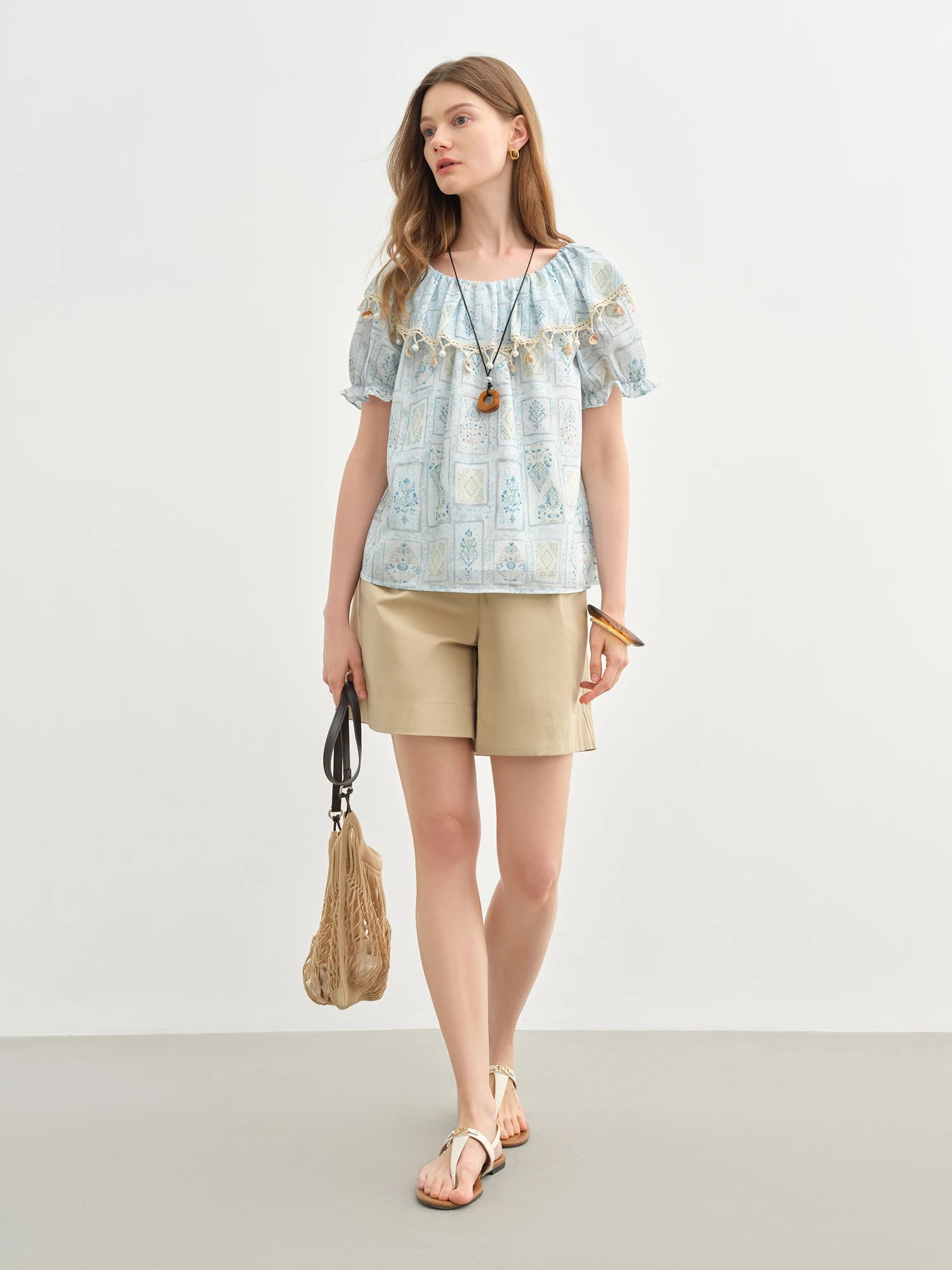 DUSHU Sweet Vacation Two-wear Blouse 2025 Summer New Sweet Romantic Two-wear Blouse 25DS82741
