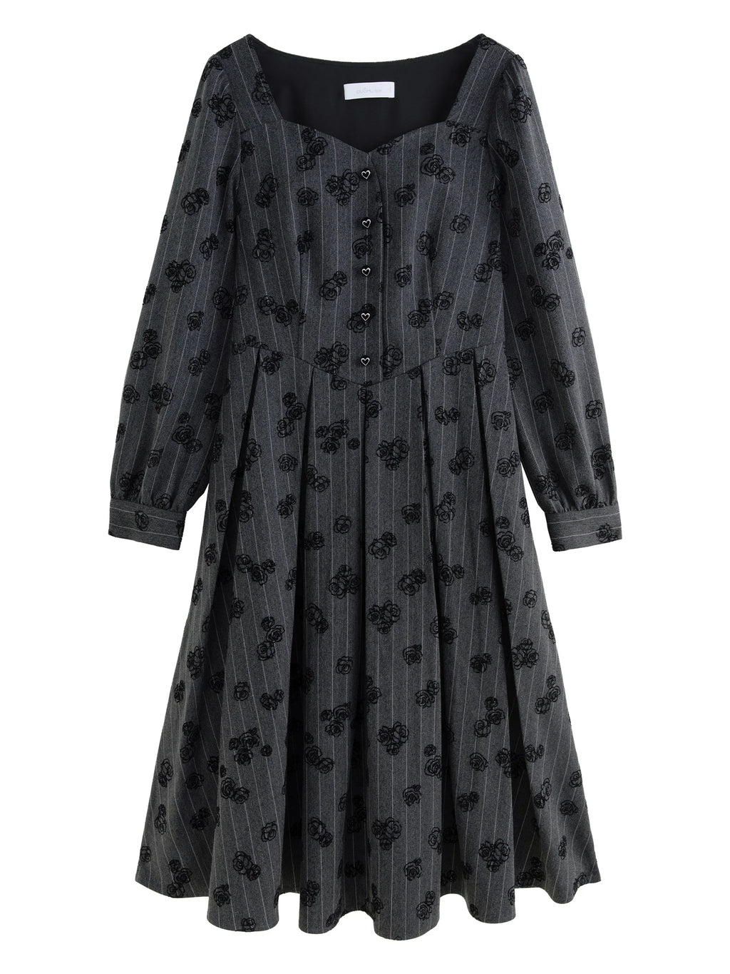 DUSHU Women Winter Print Dress Thicken Warm Female Winter Grey Puff Long Sleeve Dress X-LINE Square Neck Dresses 24DS84507