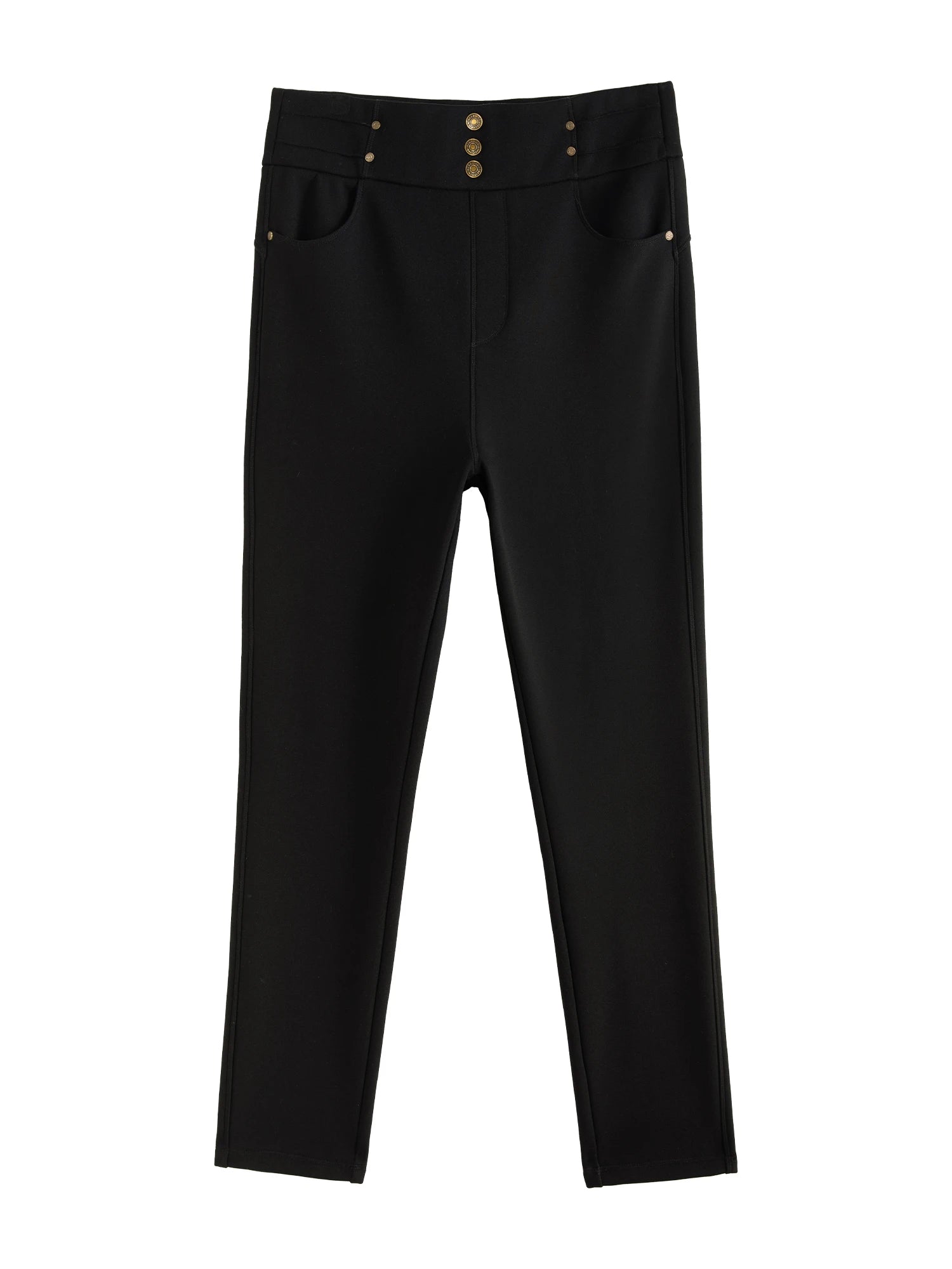 DUSHU Women Winter Thicken Pants High Waist Commuter Black Slim Cropped Pant Women High Elastic Velvet Tight Trouser 24DS84482