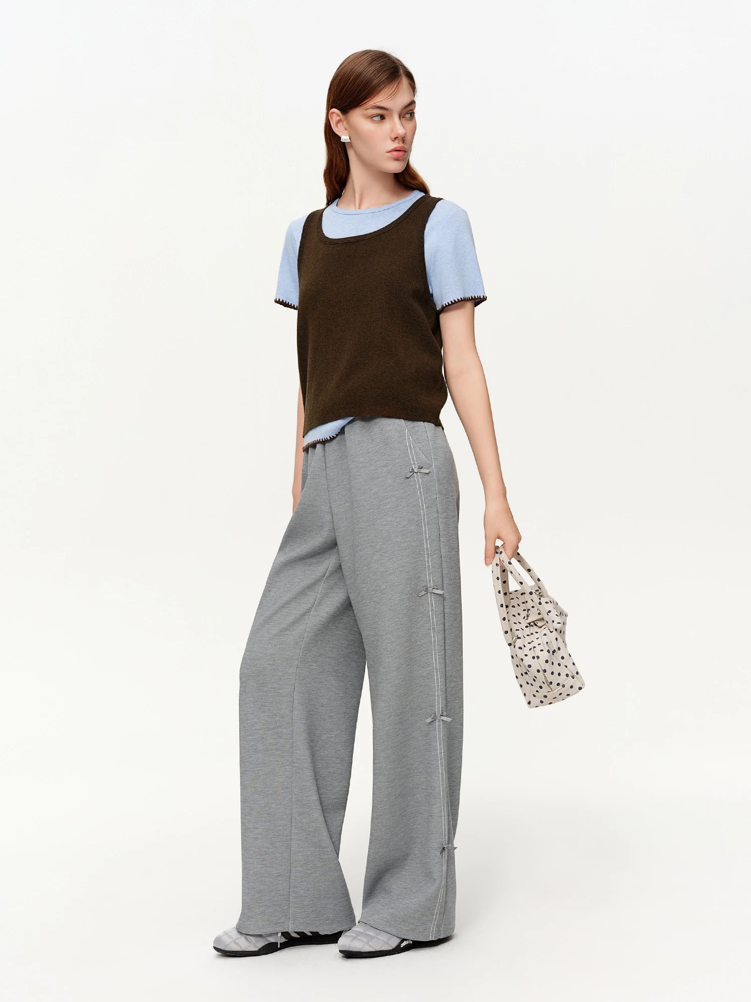 DUSHU 【Tie of Hearts】Sweet & Chic Bow-Decorated Wide Leg Pants New Spring 2026 Collection Women's High-Waisted Casual Pants