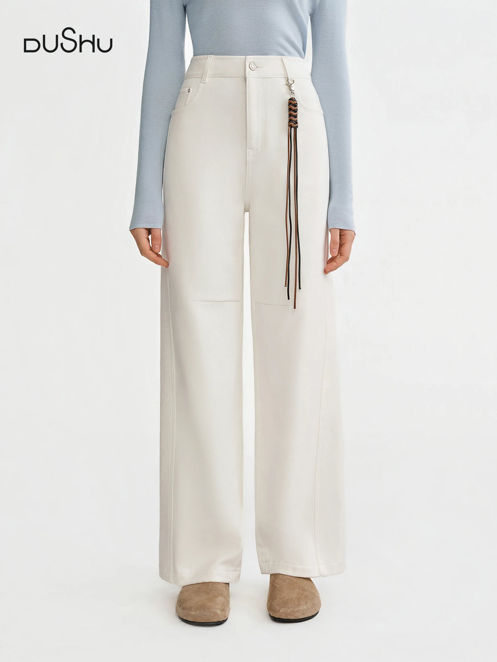 DUSHU Plus-Size Women's Fleece-Lined High-Waisted Jeans Flattering Winter Commute Outerwear Pants 2025 New Arrival Thick Jeans