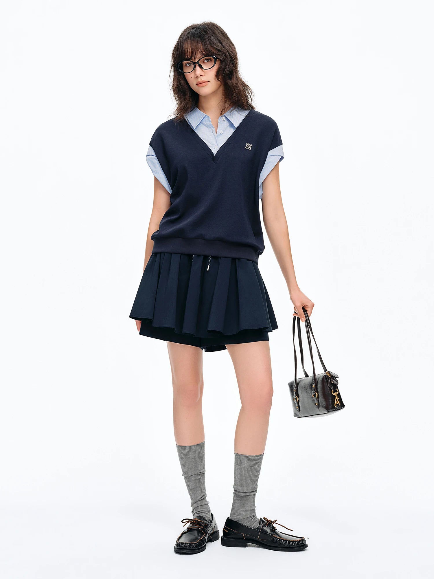 DUSHU Drawstring Pleated White Mini Skirt for Women 2026 Summer Fresh Preppy Style Simple Youthful Trendy Chic Korean